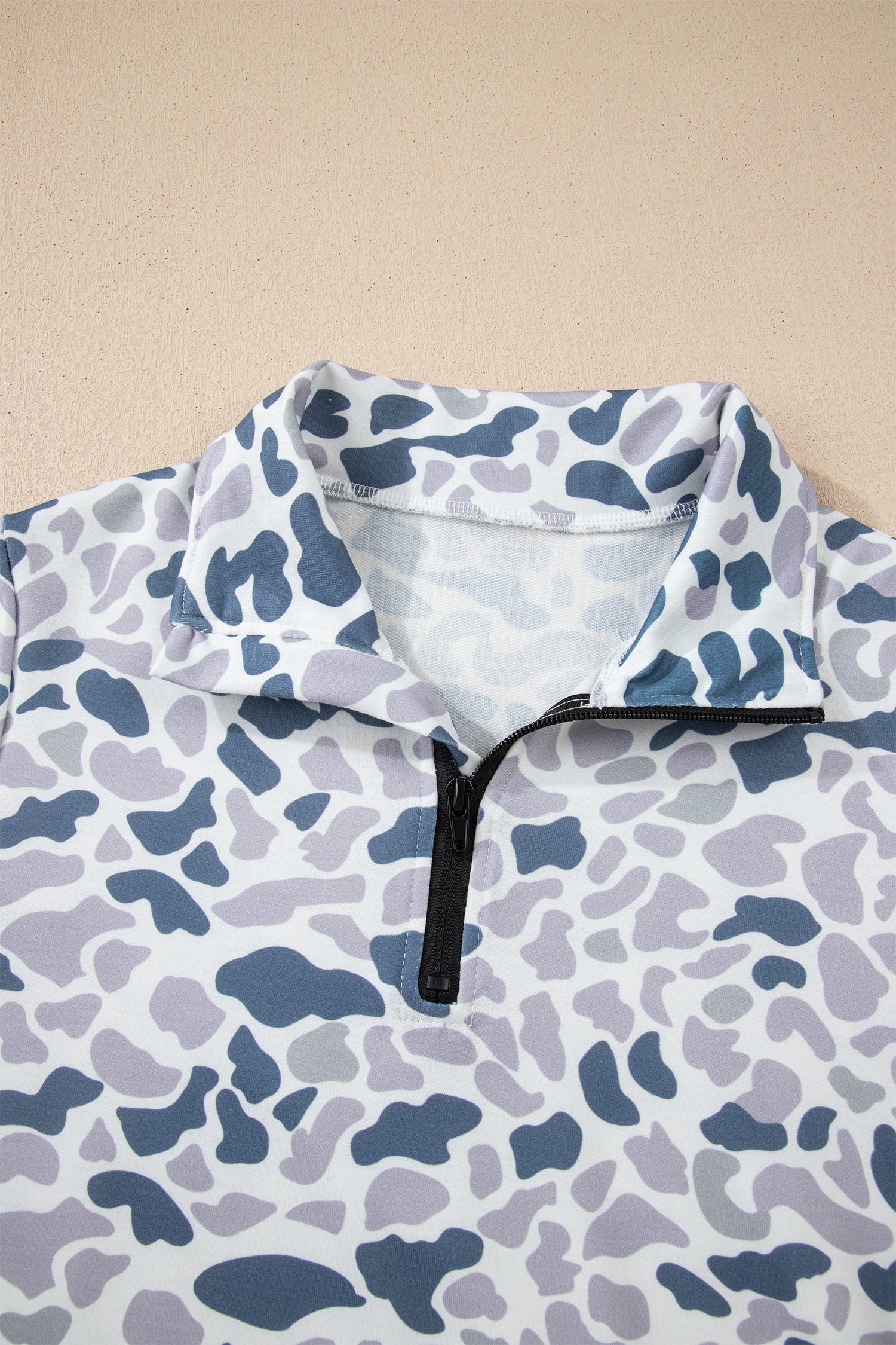 Multicolour Camouflage Print Kangaroo Pocket Zip Collar Pullover Sweatshirt-Tops/Sweatshirts & Hoodies-[Adult]-[Female]-2022 Online Blue Zone Planet