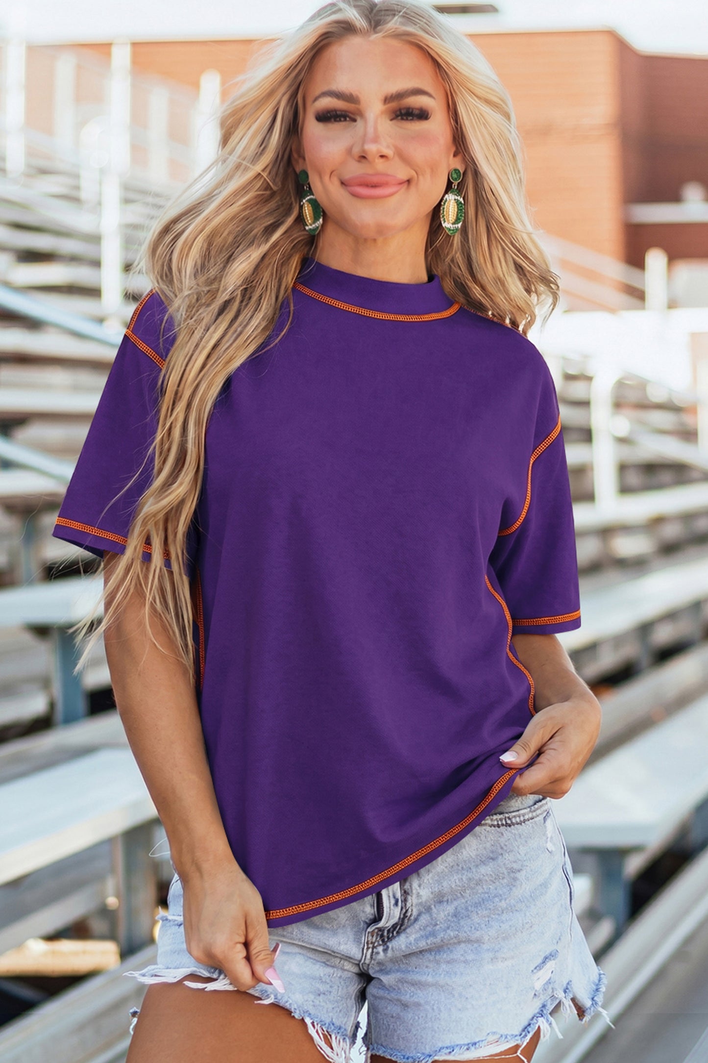 Light Grey Reversible Contrast-Stitched T-Shirt-Tops/Tops & Tees-[Adult]-[Female]-2022 Online Blue Zone Planet