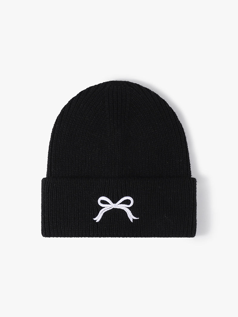 Embroidered Bow Knit Hat-BEANIES-[Adult]-[Female]-Black-One Size-2022 Online Blue Zone Planet