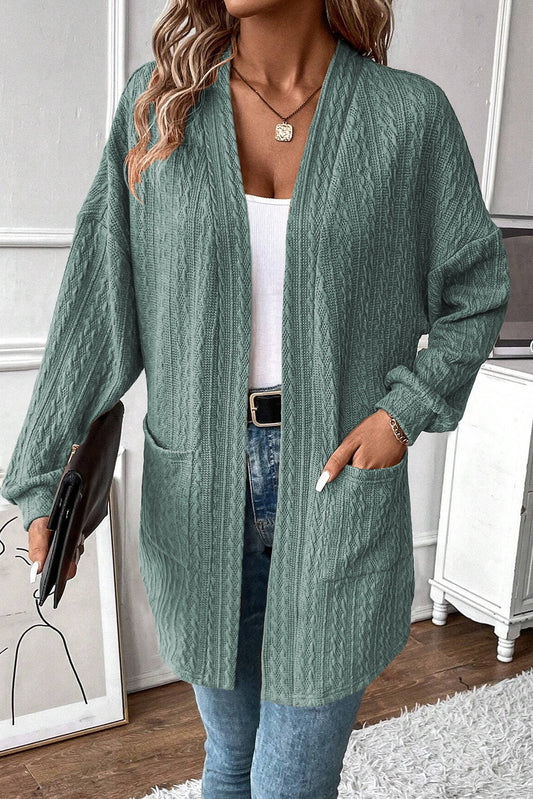 Canton Textured Knit Side Pockets Open Front Cardigan-Sweaters & Cardigans/Cardigans-[Adult]-[Female]-Canton-S-2022 Online Blue Zone Planet