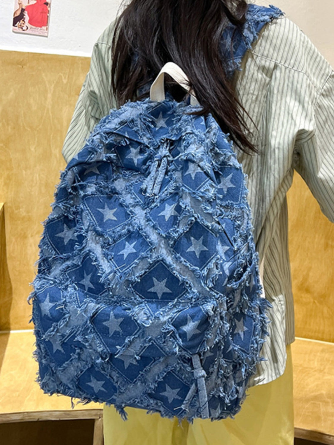 Star Denim Backpack Bag-HANDBAGS-[Adult]-[Female]-2022 Online Blue Zone Planet