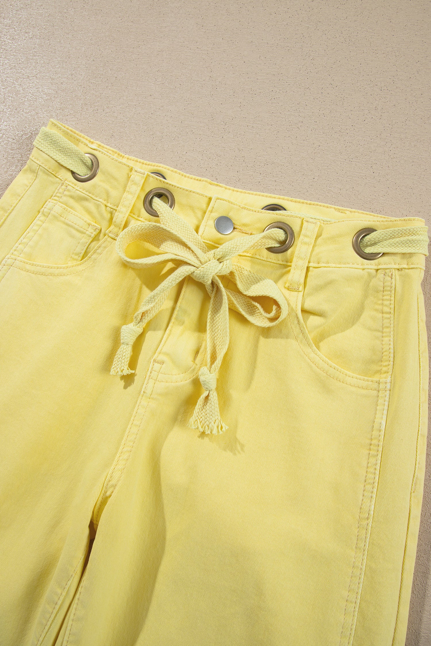 Light Pink Solid Color Grommet Detail Knot Waist Barrel Jeans-Bottoms/Jeans-[Adult]-[Female]-2022 Online Blue Zone Planet