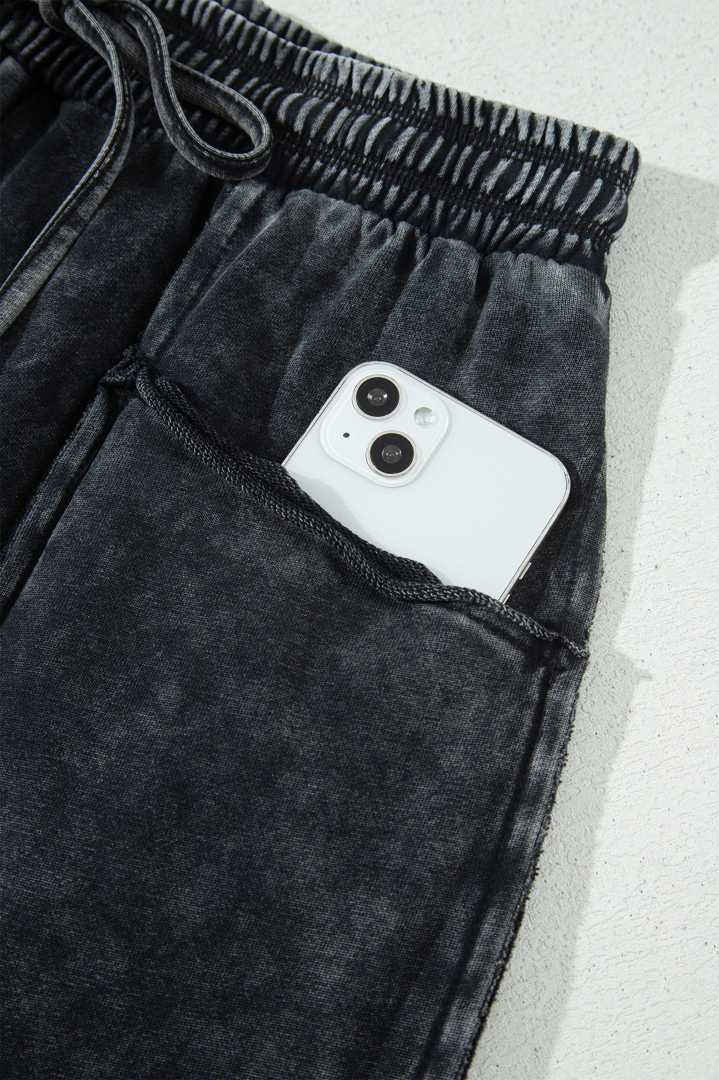Black Mineral Wash Raw Seam Drawstring Elastic Waist Barrel Pants-Bottoms/Pants & Culotte-[Adult]-[Female]-2022 Online Blue Zone Planet