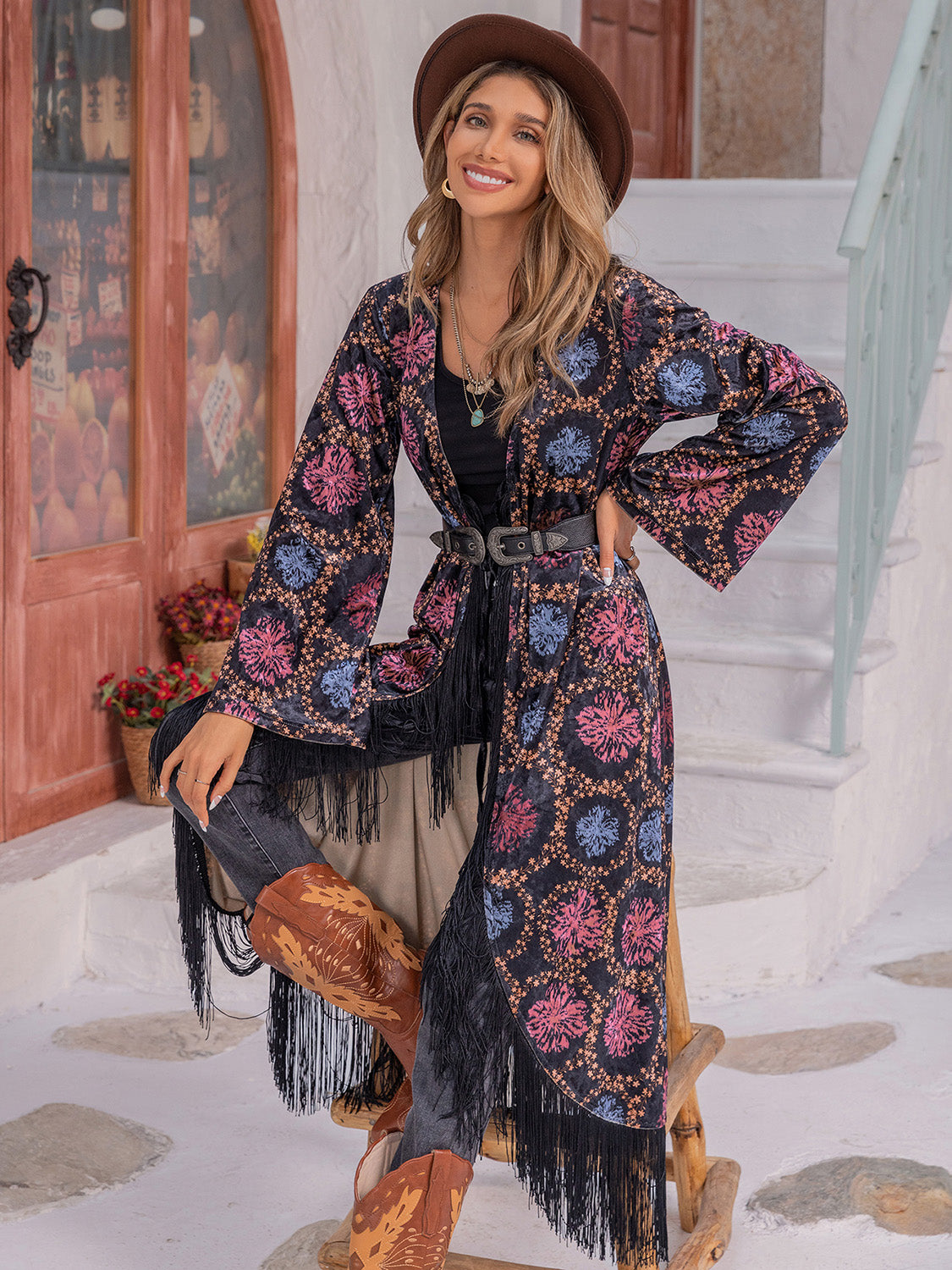 Blue Zone Planet | Fringe Open Front Long Sleeve Cardigan-TOPS / DRESSES-[Adult]-[Female]-2022 Online Blue Zone Planet