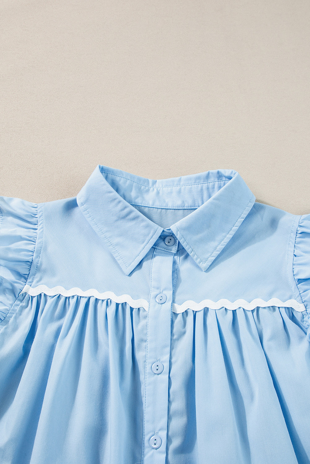 Sky Blue Ric Rac Trim Frilly Sleeveless Shirt-Tops/Blouses & Shirts-[Adult]-[Female]-2022 Online Blue Zone Planet