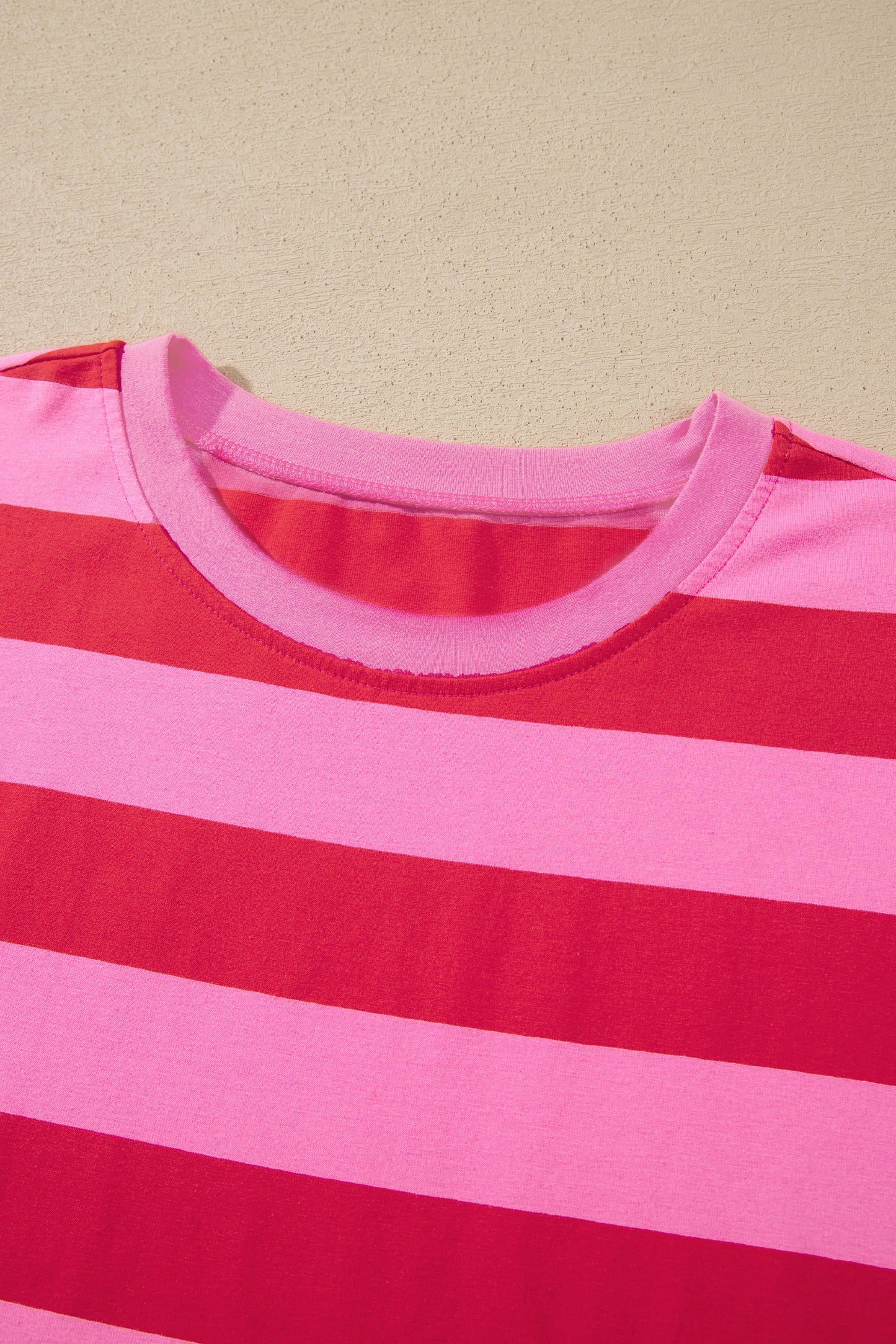Rose Stripe Cuffed Short Sleeve Pocketed Casual T Shirt Long Dress-TOPS / DRESSES-[Adult]-[Female]-2022 Online Blue Zone Planet