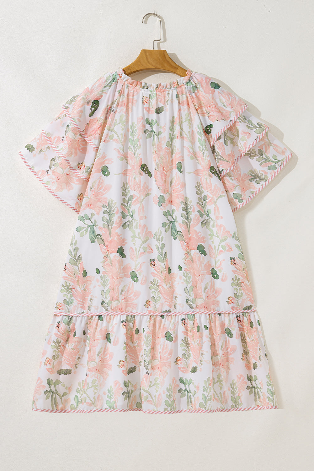 Pink Plus Size Floral Print Striped Detail Short Summer Dress-TOPS / DRESSES-[Adult]-[Female]-2022 Online Blue Zone Planet