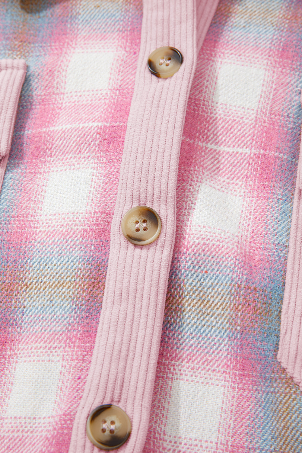 Pink Brushed Plaid Corduroy Flap Pockets Patchwork Shacket-Outerwear/Plaid Shackets-[Adult]-[Female]-2022 Online Blue Zone Planet