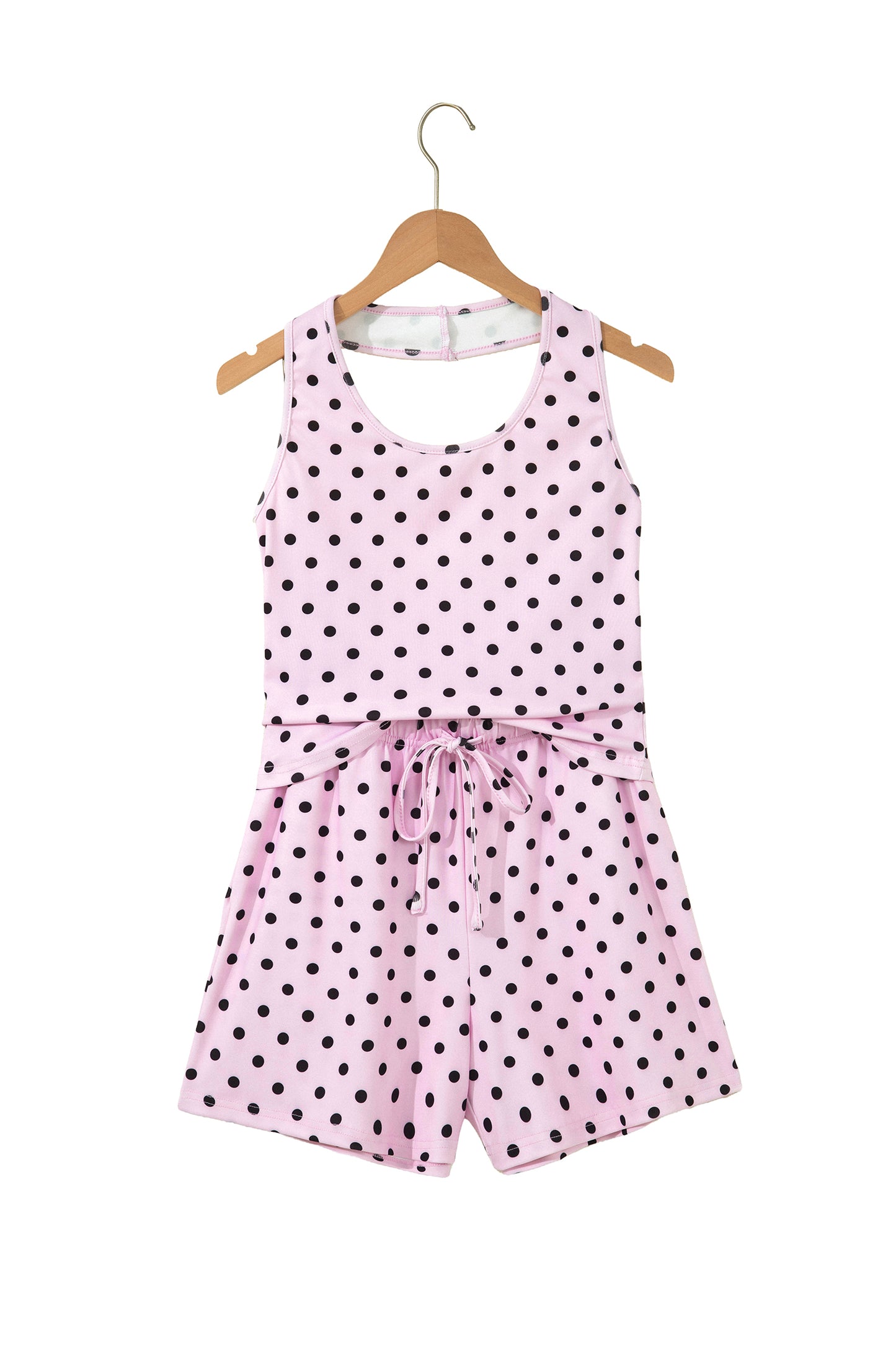 Brown Polka Dot Halter Tank Drawstring Elastic Waist Short Set-Two Piece Sets/Short Sets-[Adult]-[Female]-2022 Online Blue Zone Planet