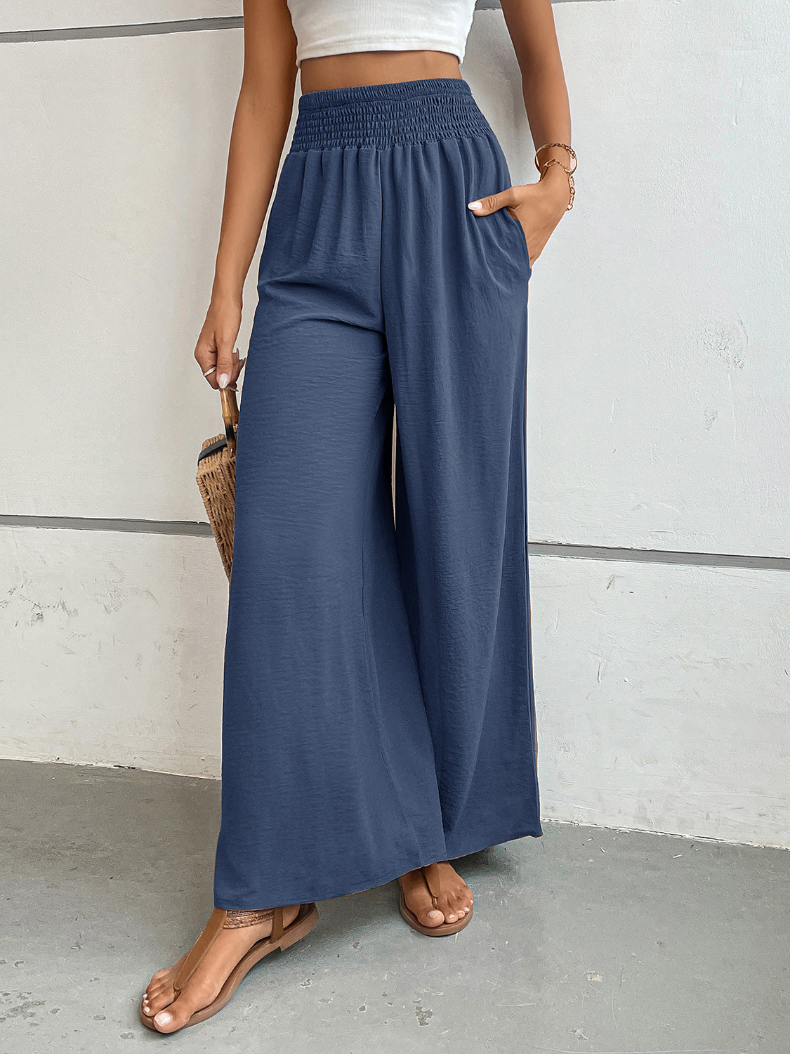 Blue Zone Planet | Perfee Wide Leg Pants with Pockets-BOTTOM SIZES SMALL MEDIUM LARGE-[Adult]-[Female]-2022 Online Blue Zone Planet