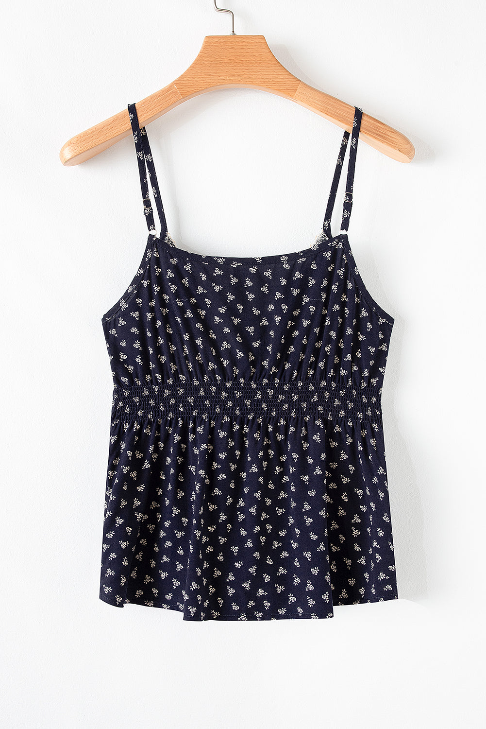 Blue Floral Print Spaghetti Strap Buttoned V Neck Tank Top-Tops/Tank Tops-[Adult]-[Female]-2022 Online Blue Zone Planet