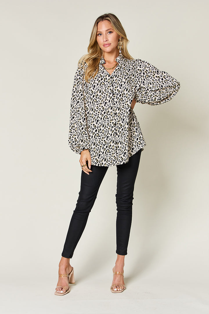 Blue Zone Planet | Double Take Full Size Leopard Long Sleeve Blouse-TOPS / DRESSES-[Adult]-[Female]-2022 Online Blue Zone Planet