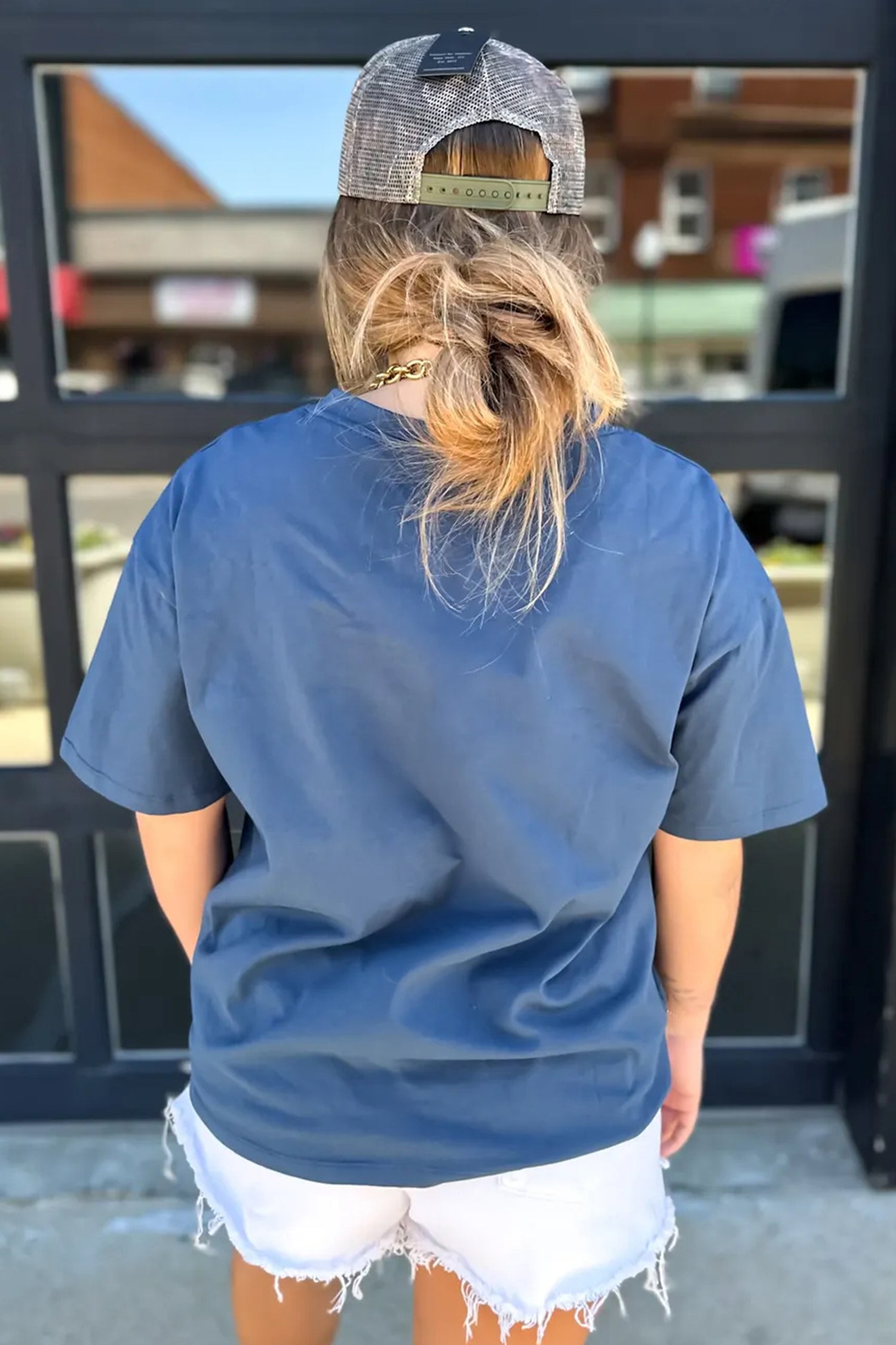 Sail Blue Color Block Chest Pocket Patched Casual Short Sleeve Top-Tops/Tops & Tees-[Adult]-[Female]-2022 Online Blue Zone Planet