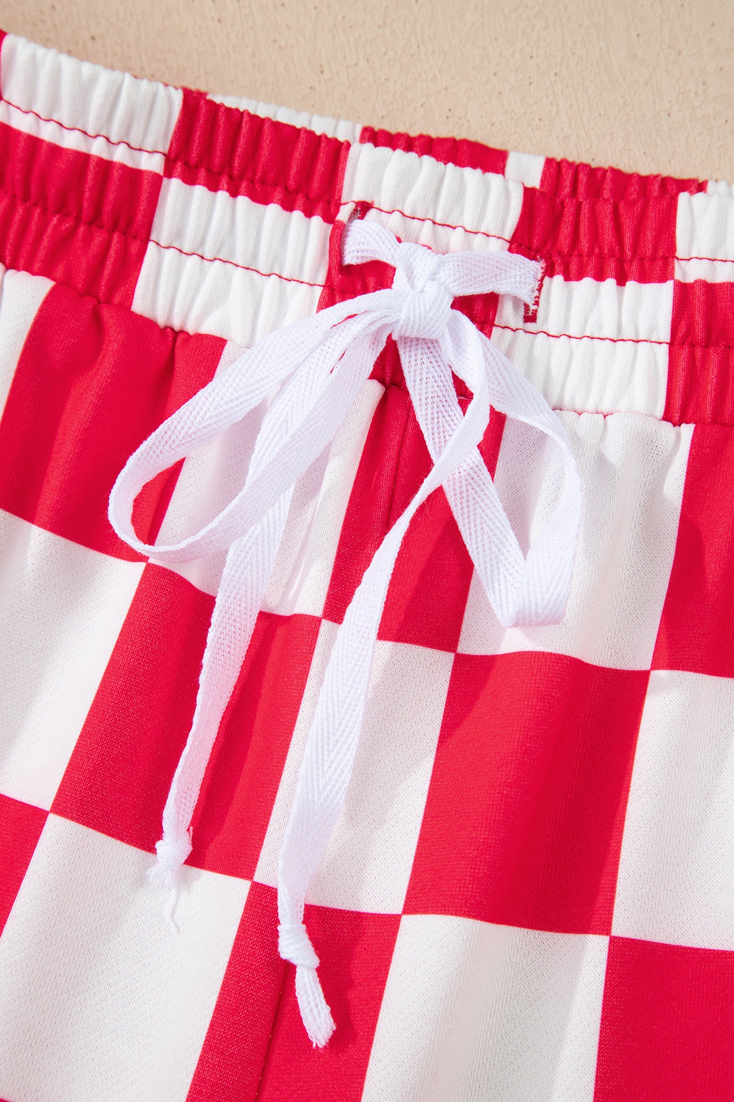 Red Checkered Print Half Zip Hoodie Loose Pant Set-Tops / Dresses-[Adult]-[Female]-2022 Online Blue Zone Planet