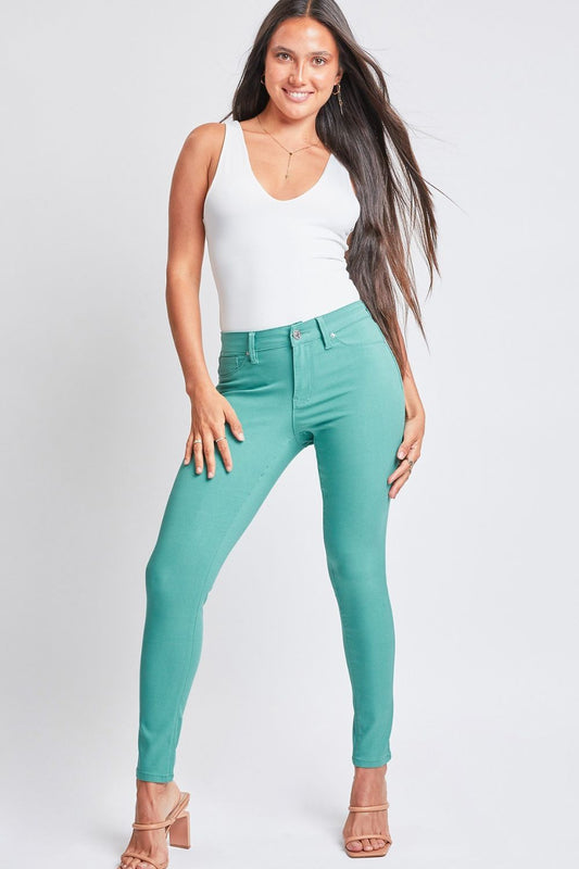 YMI Jeanswear Full Size Hyperstretch Mid-Rise Skinny Pants-BOTTOMS SIZES SMALL MEDIUM LARGE-[Adult]-[Female]-SeaGreen-S-2022 Online Blue Zone Planet