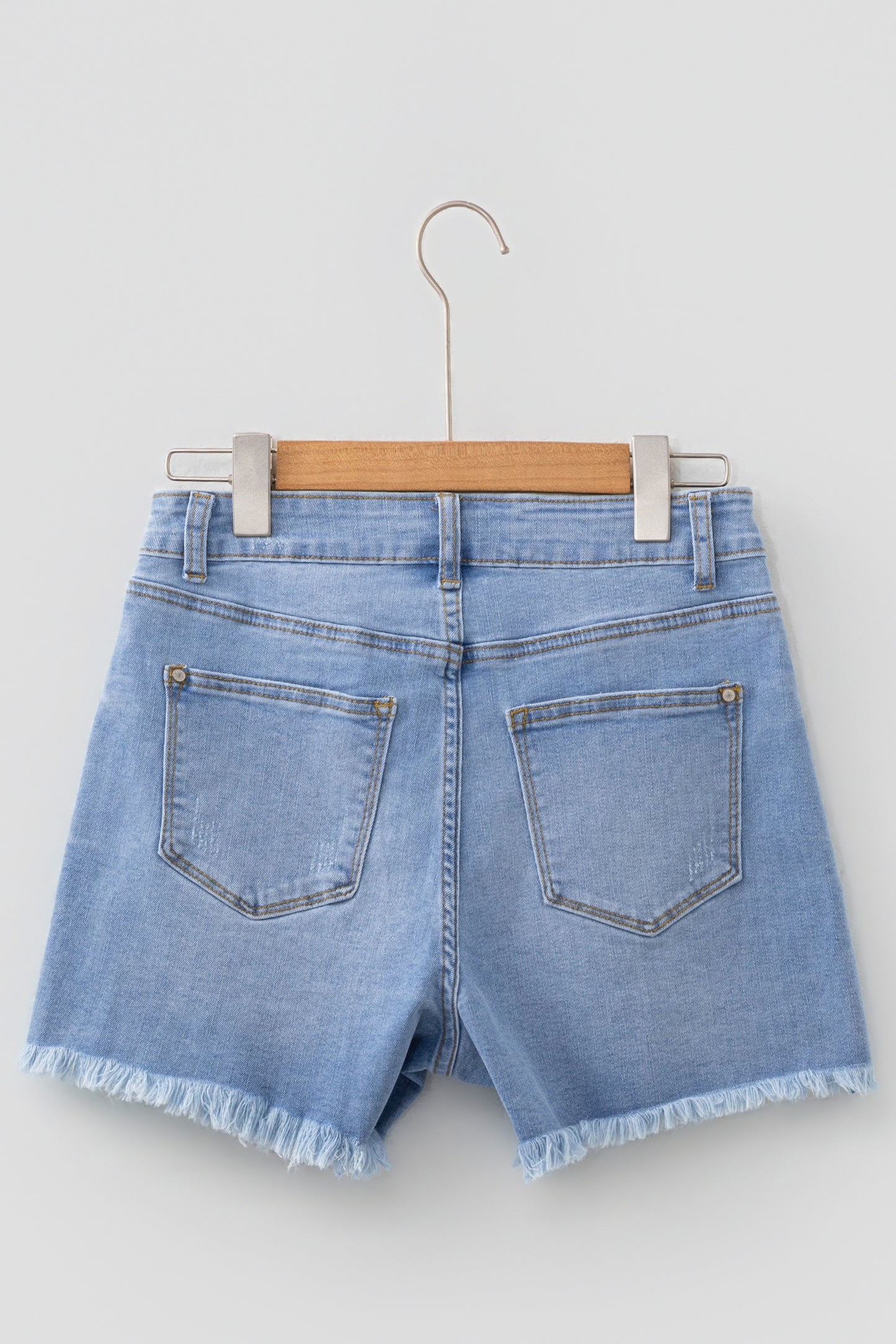 Beau Blue Asymmetric Raw Hem Distressed Whiskery Denim Shorts-Bottoms/Denim Shorts-[Adult]-[Female]-2022 Online Blue Zone Planet