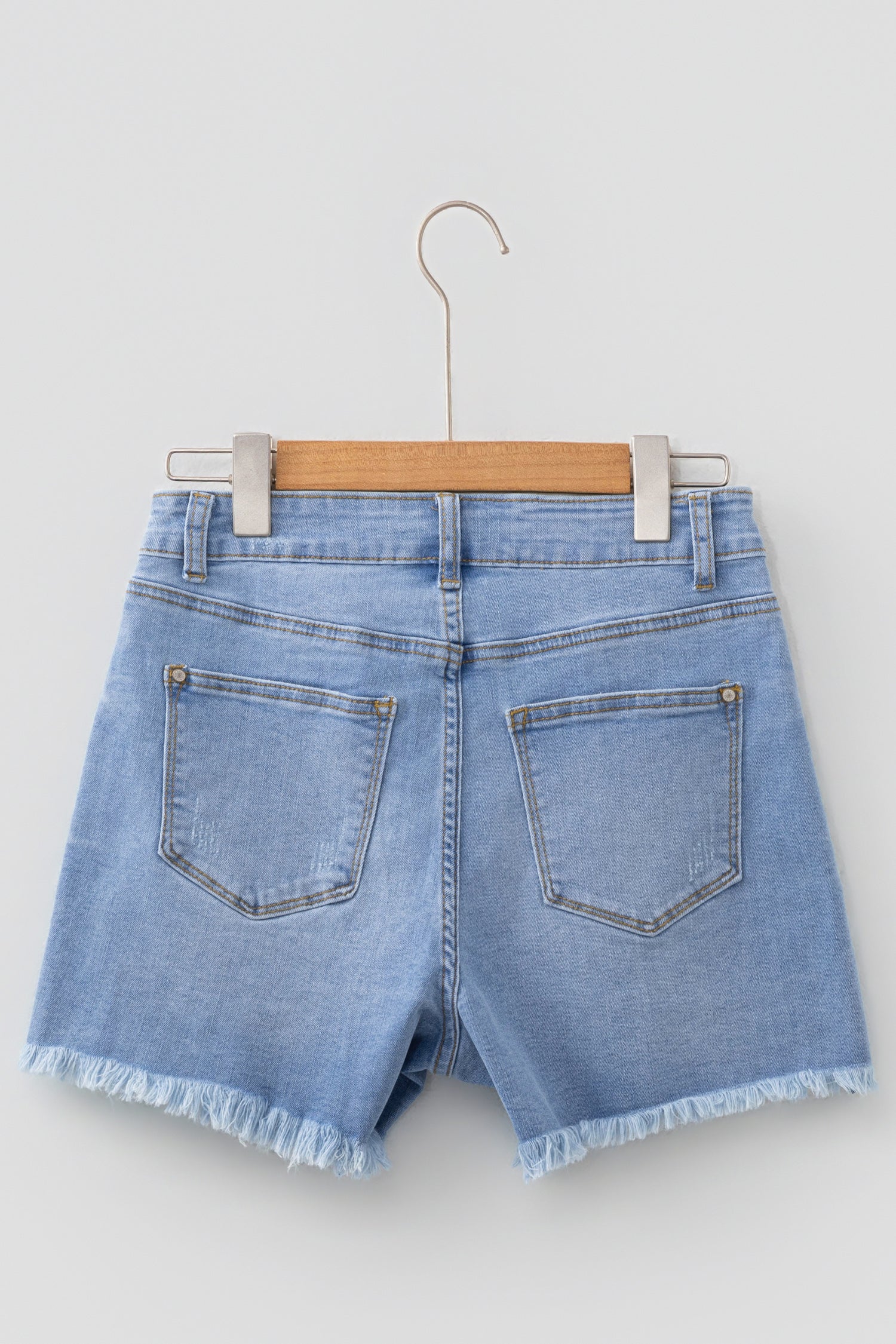Beau Blue Asymmetric Raw Hem Distressed Whiskery Denim Shorts-Bottoms/Denim Shorts-[Adult]-[Female]-2022 Online Blue Zone Planet