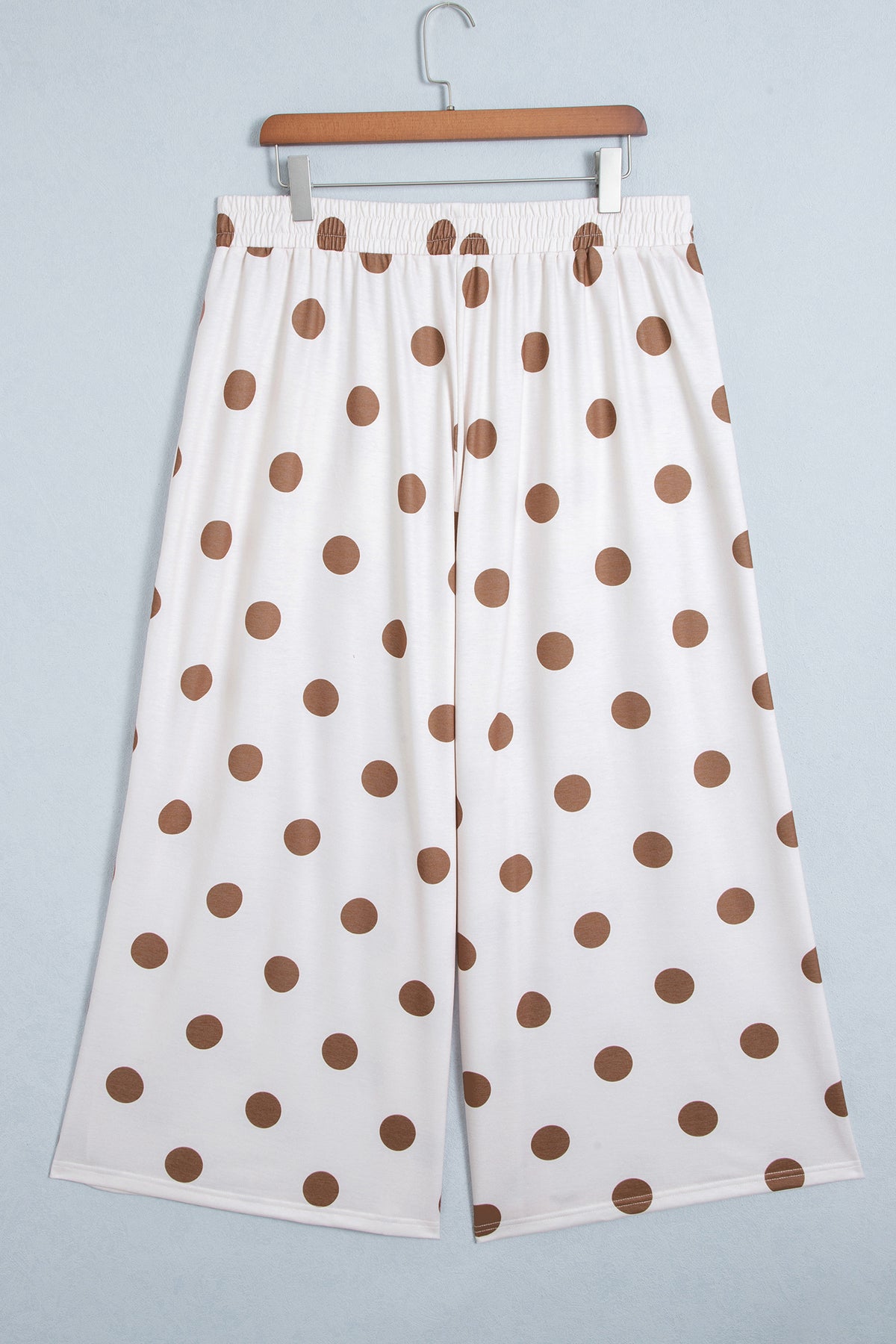 Khaki Polka Dot Elastic Waist Wide Leg Plus Size Pants-Plus Size/Plus Size Bottoms-[Adult]-[Female]-2022 Online Blue Zone Planet