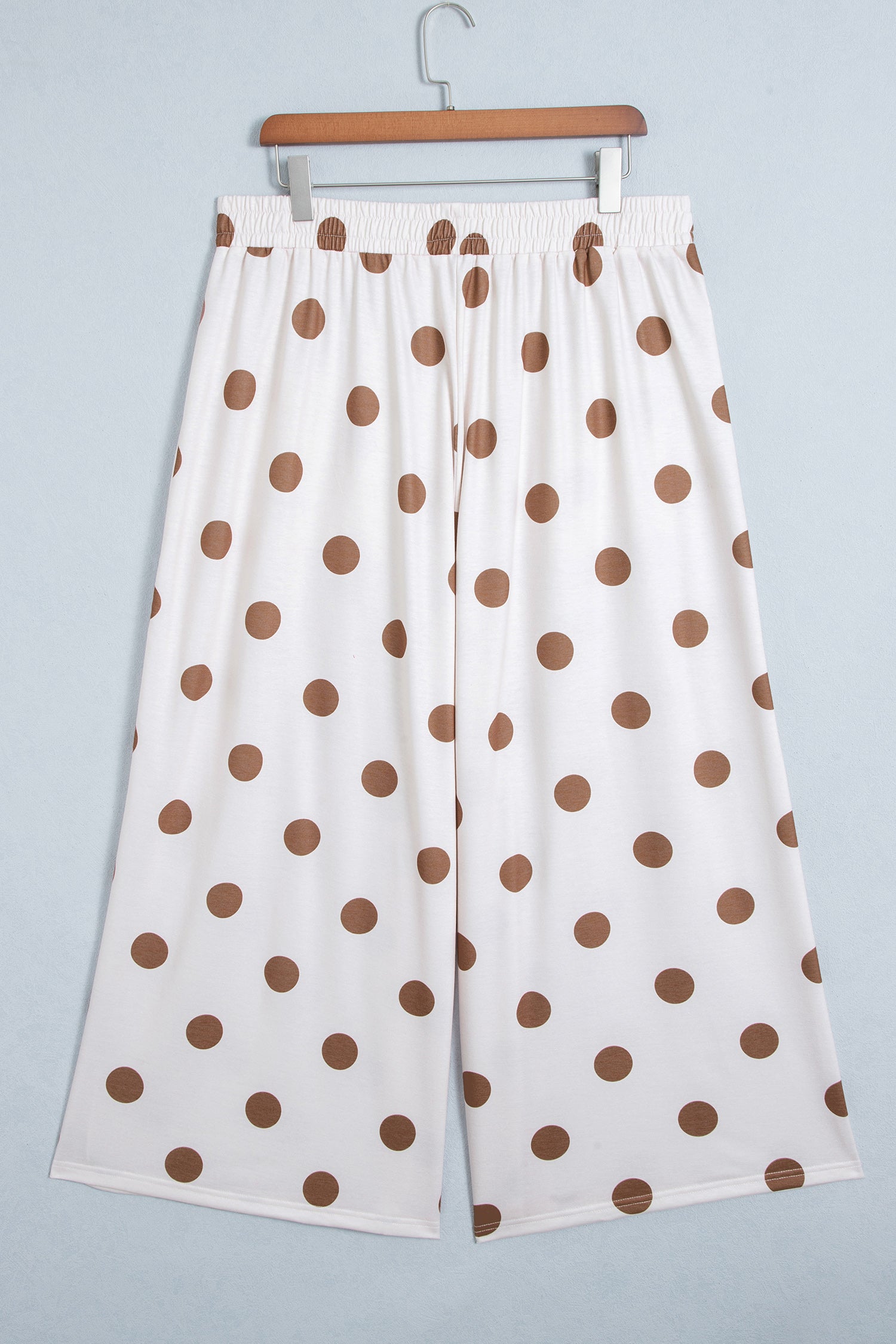 Khaki Polka Dot Elastic Waist Wide Leg Plus Size Pants-Plus Size/Plus Size Bottoms-[Adult]-[Female]-2022 Online Blue Zone Planet