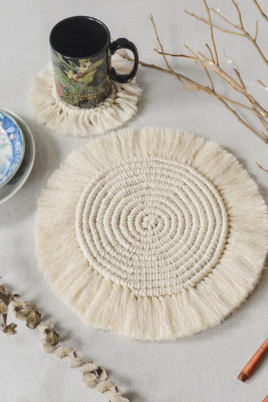 11.8" Macrame Round Cup Mat BLUE ZONE PLANET