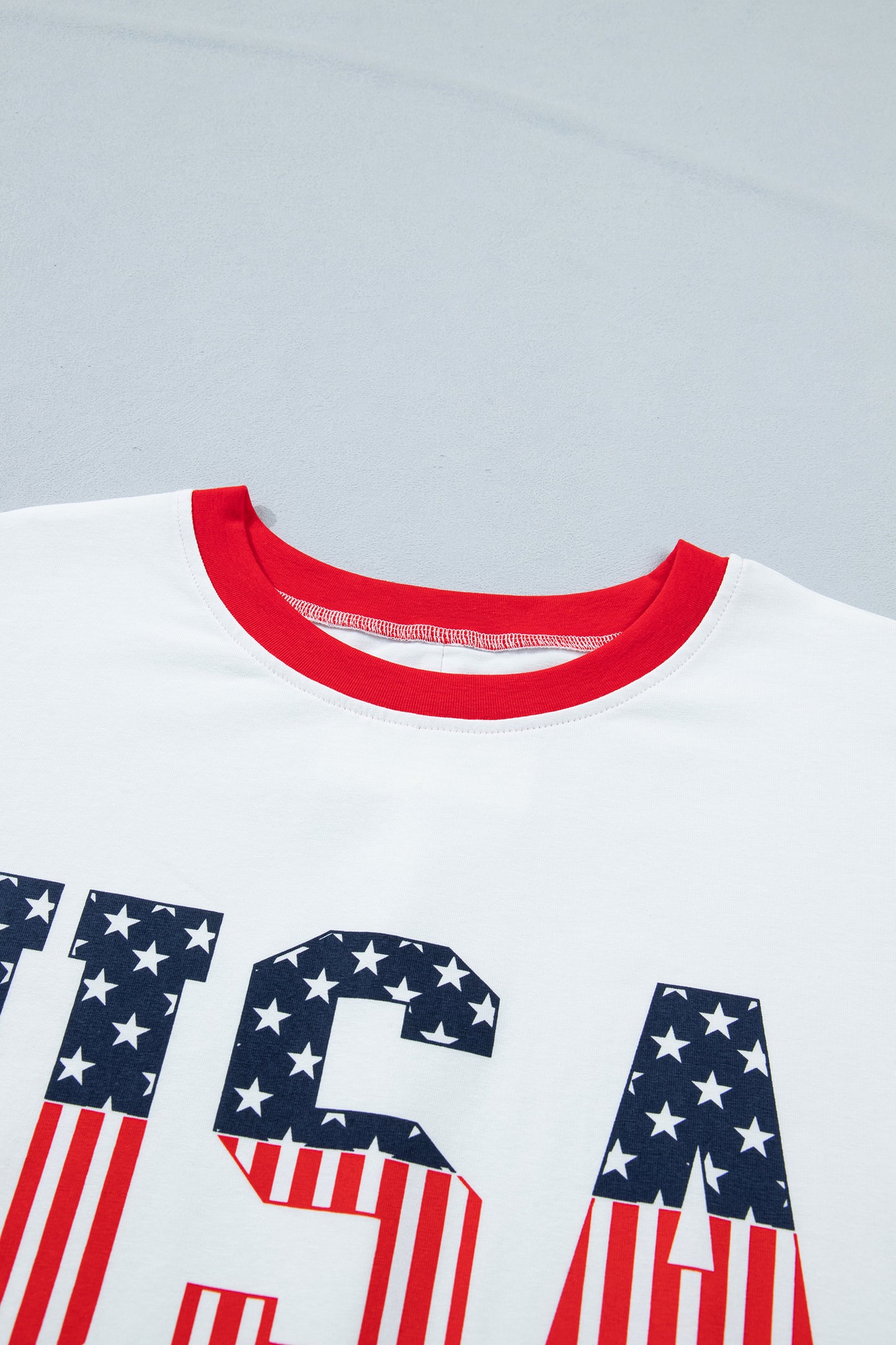 Jet Stream Flag Print Usa Graphic Patchwork Casual Tee-Tops/Tops & Tees-[Adult]-[Female]-2022 Online Blue Zone Planet