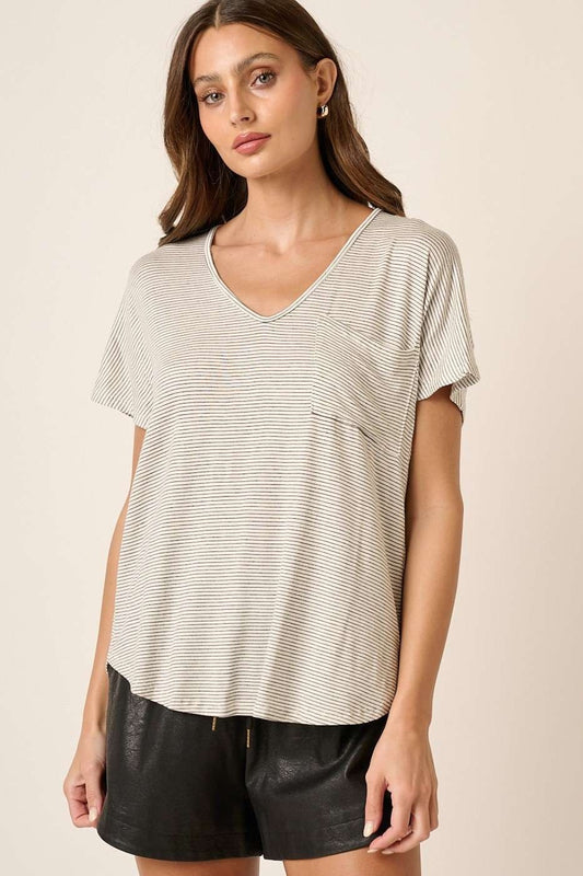 Mittoshop Striped V-Neck Short Sleeve T-Shirt-TOPS / DRESSES-[Adult]-[Female]-Ivory/black-S-2022 Online Blue Zone Planet