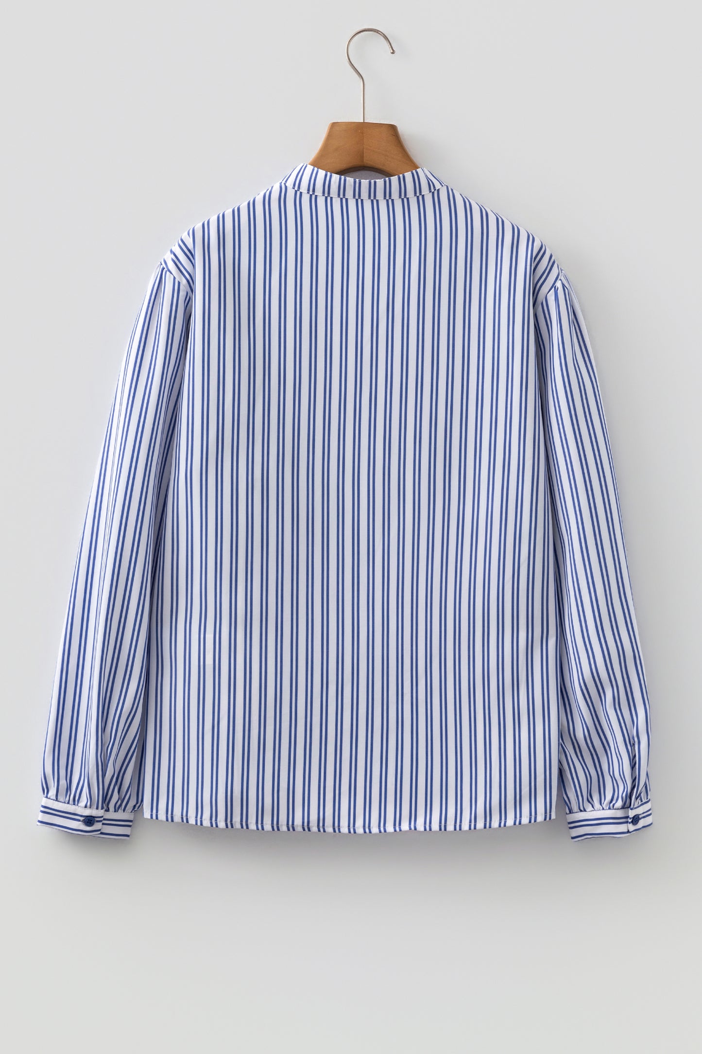 Blue Stripe Embroidered Detail Button Front Long Sleeve Shirt-Tops/Blouses & Shirts-[Adult]-[Female]-2022 Online Blue Zone Planet