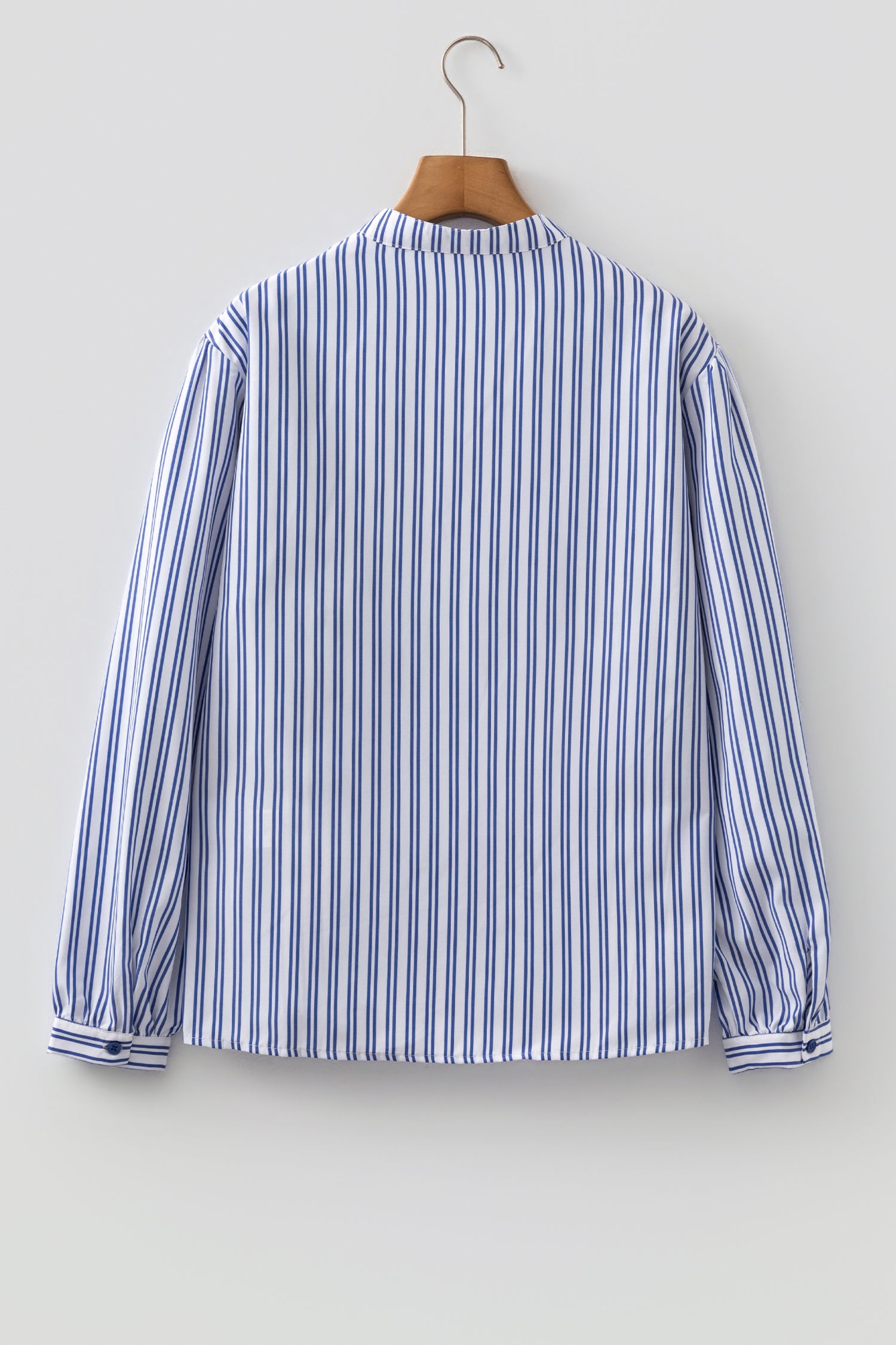 Blue Stripe Embroidered Detail Button Front Long Sleeve Shirt-Tops/Blouses & Shirts-[Adult]-[Female]-2022 Online Blue Zone Planet
