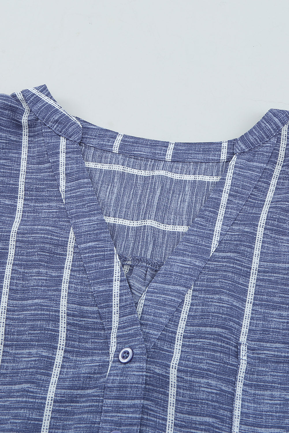 Blue Striped Print V Neck Half Buttons Loose Blouse-Tops/Blouses & Shirts-[Adult]-[Female]-2022 Online Blue Zone Planet