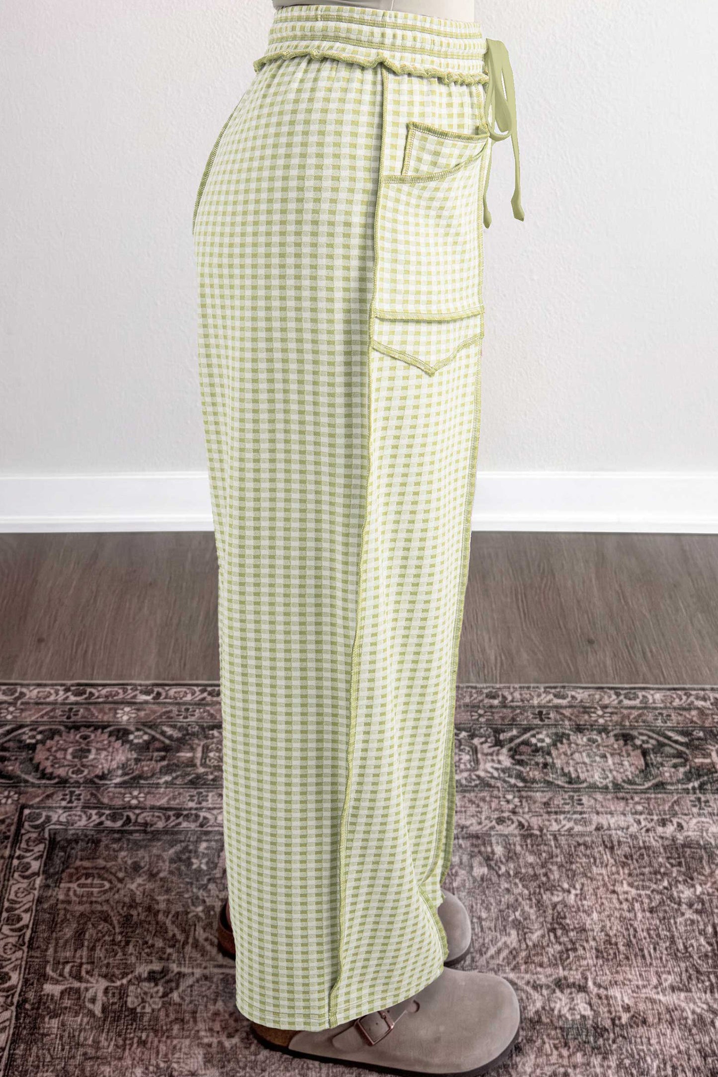 Red Plaid Contrast Trim Drawstring Elastic Waist Shift Pants-Bottoms/Pants & Culotte-[Adult]-[Female]-2022 Online Blue Zone Planet