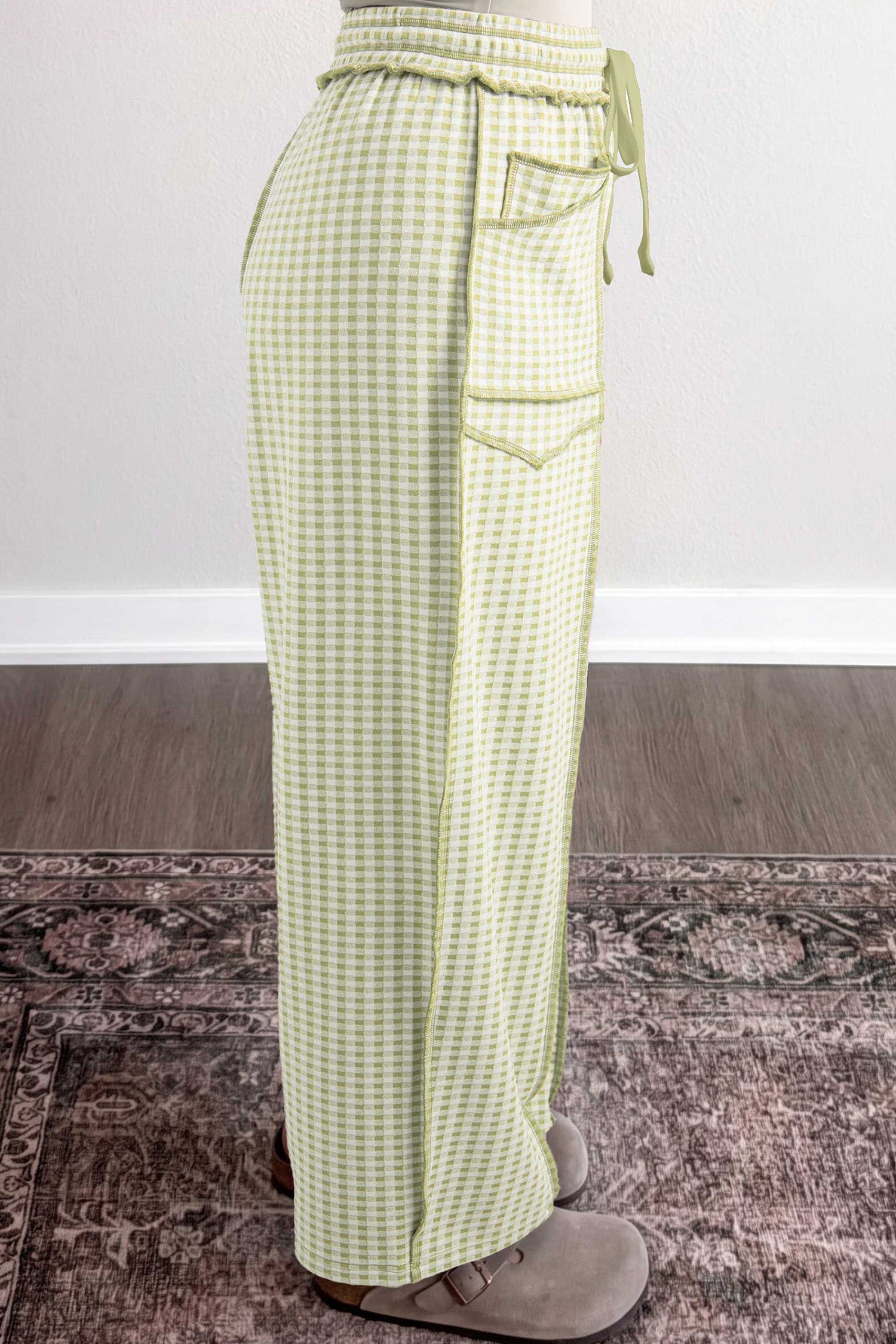 Red Plaid Contrast Trim Drawstring Elastic Waist Shift Pants-Bottoms/Pants & Culotte-[Adult]-[Female]-2022 Online Blue Zone Planet