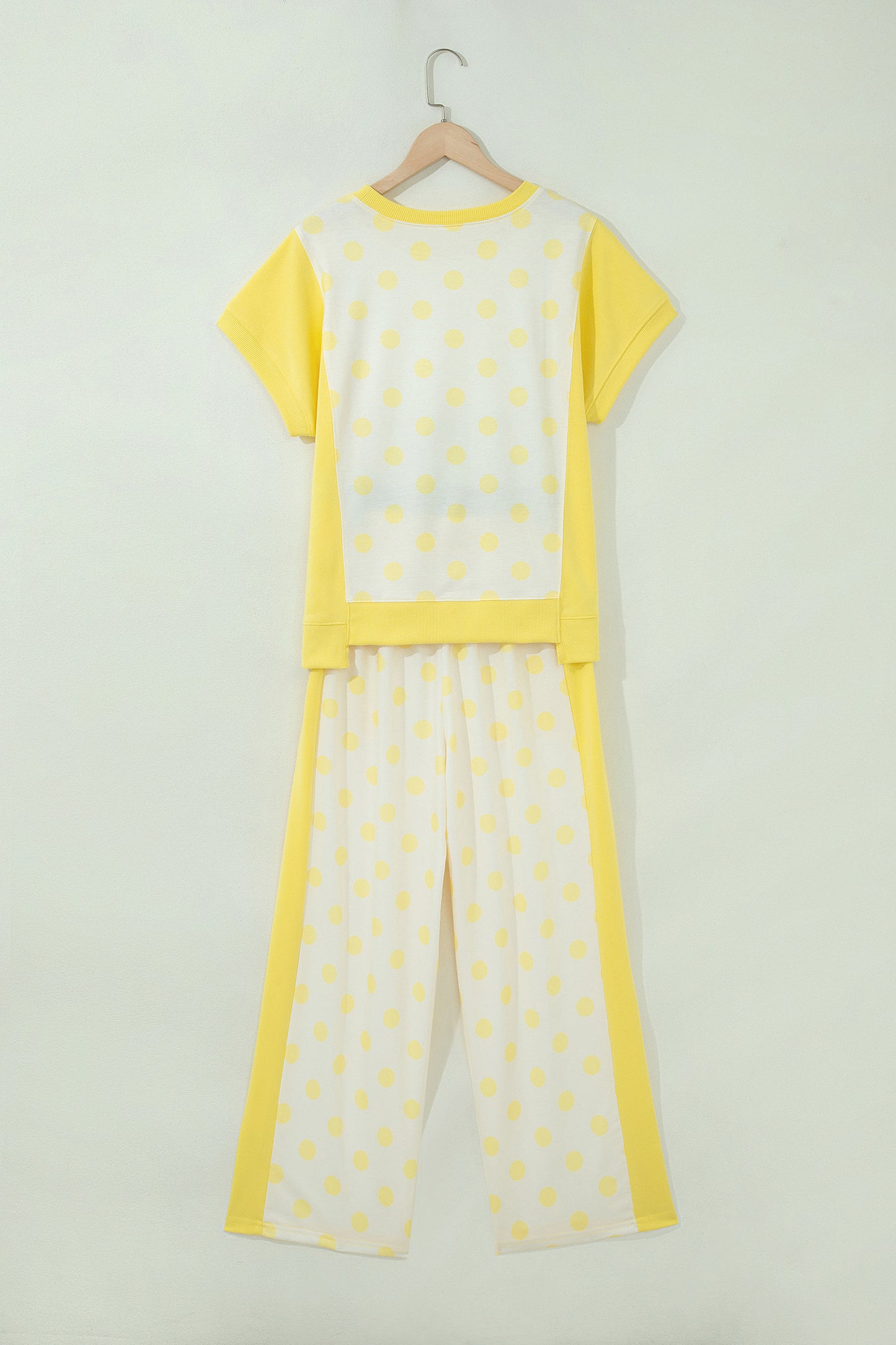 Yellow Color Block Patchwork Polka Dot Wide Leg Pant Set-Two Piece Sets/Pant Sets-[Adult]-[Female]-2022 Online Blue Zone Planet