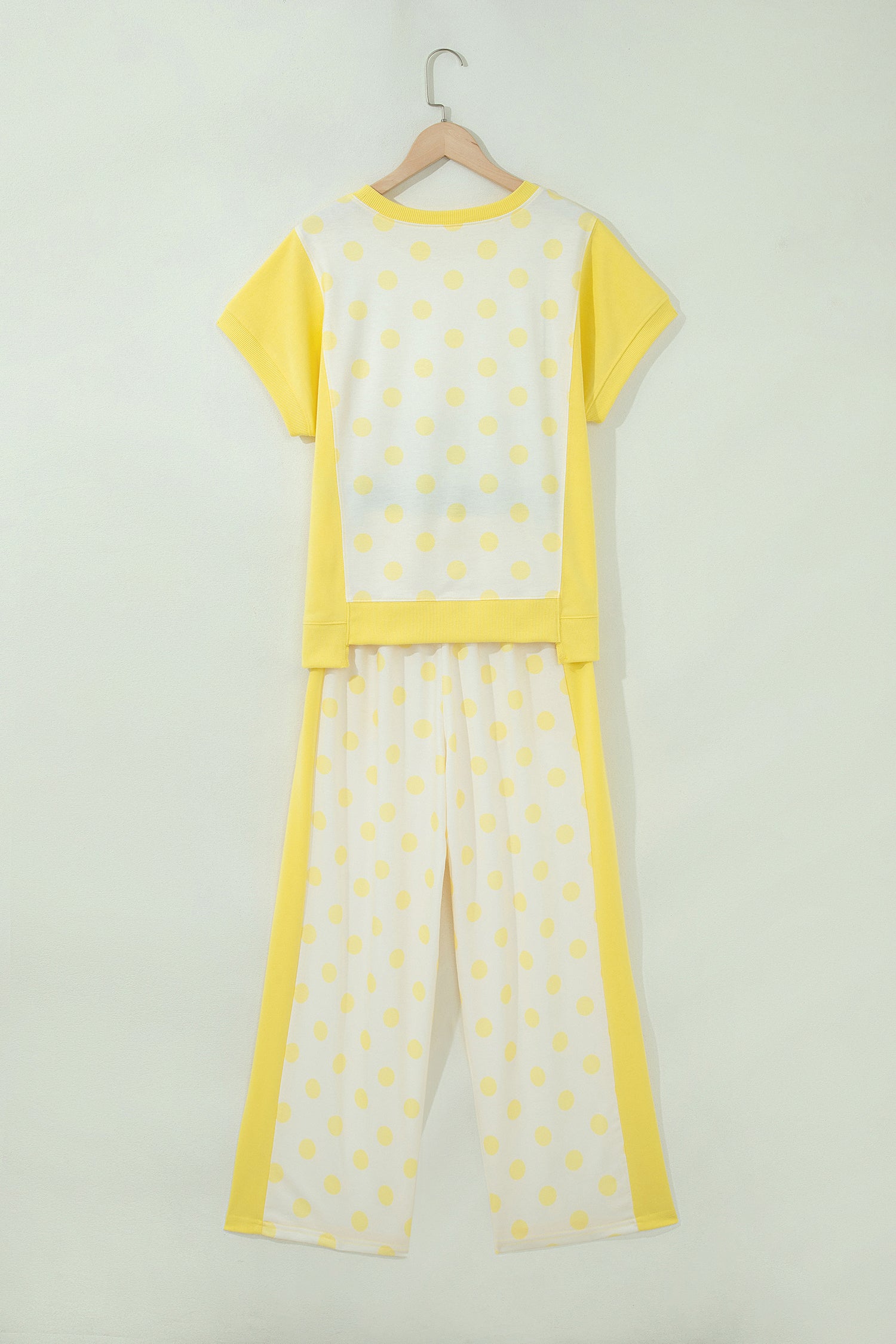 Yellow Color Block Patchwork Polka Dot Wide Leg Pant Set-Two Piece Sets/Pant Sets-[Adult]-[Female]-2022 Online Blue Zone Planet