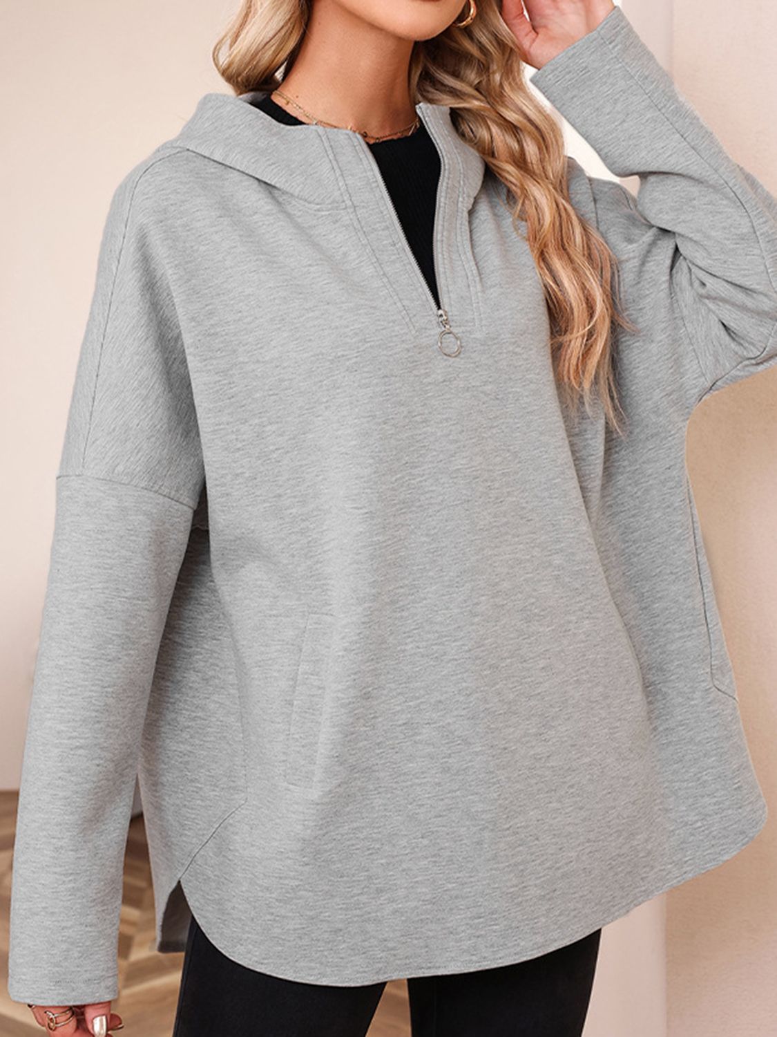 Quarter Zip Long Sleeve Hoodie-TOPS / DRESSES-[Adult]-[Female]-2022 Online Blue Zone Planet