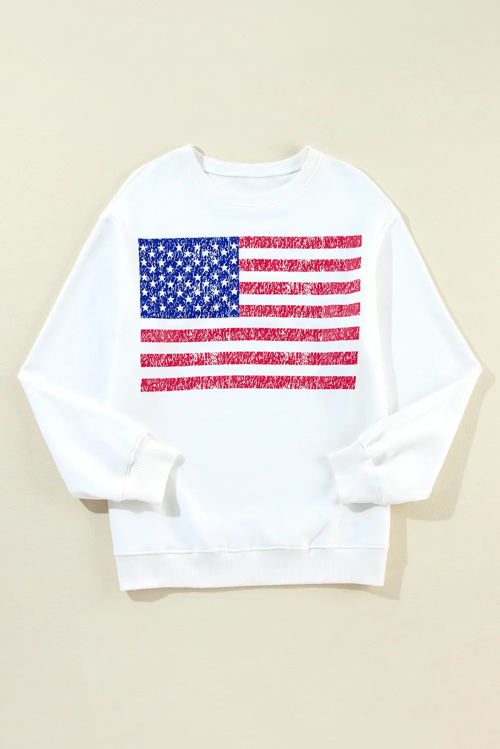 Blue Zone Planet | US Flag Round Neck Long Sleeve Sweatshirt-TOPS / DRESSES-[Adult]-[Female]-2022 Online Blue Zone Planet