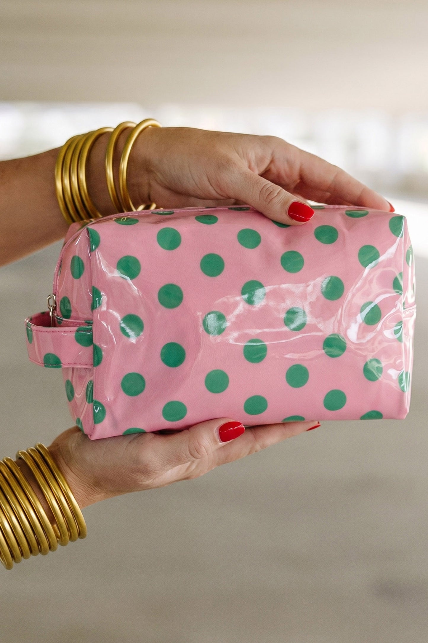 Orange Durable PVC Polka Dot Makeup Bag