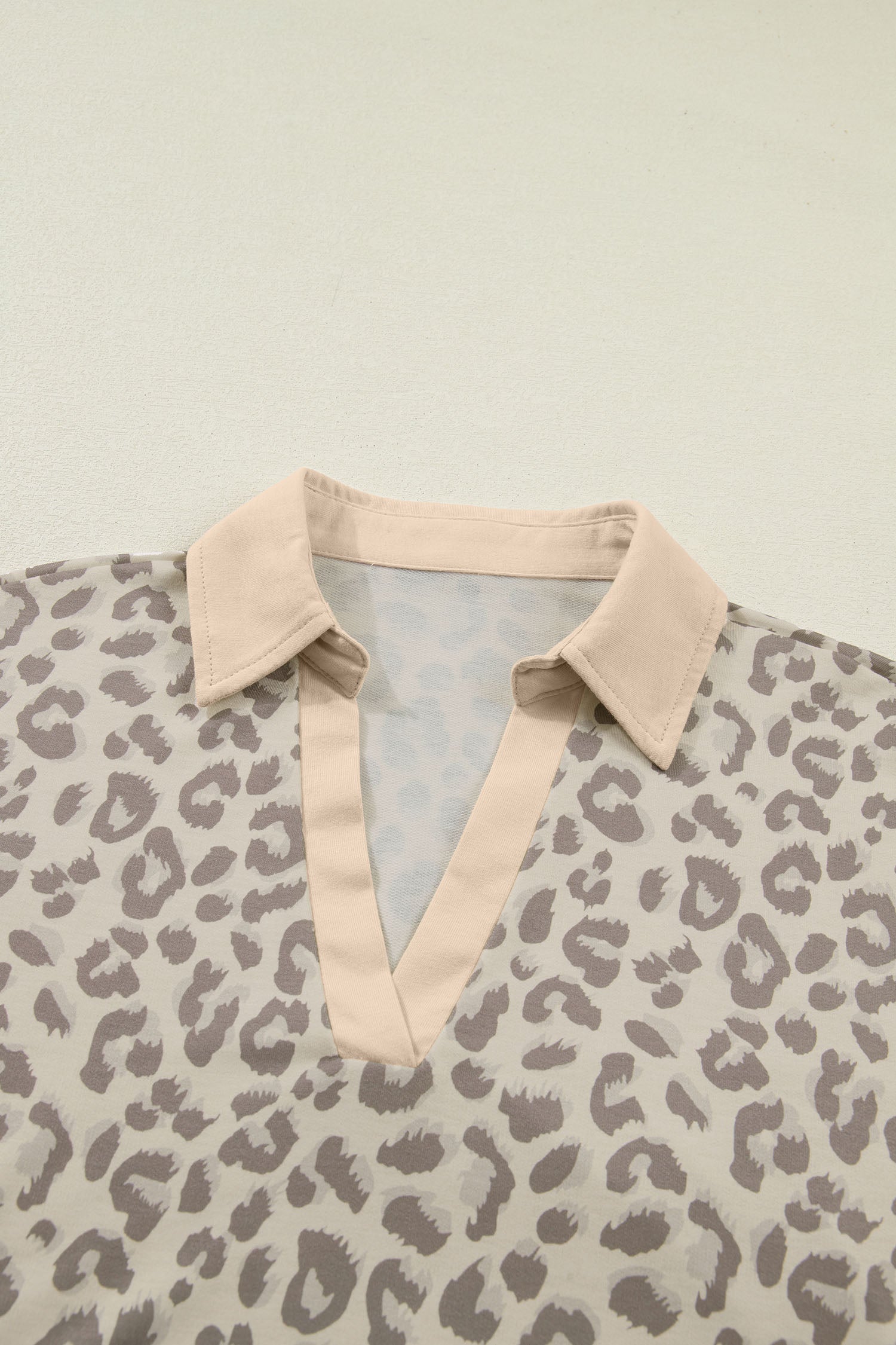 Khaki V Neck Collar Leopard Printed 2pcs Short Set-Two Piece Sets/Short Sets-[Adult]-[Female]-2022 Online Blue Zone Planet