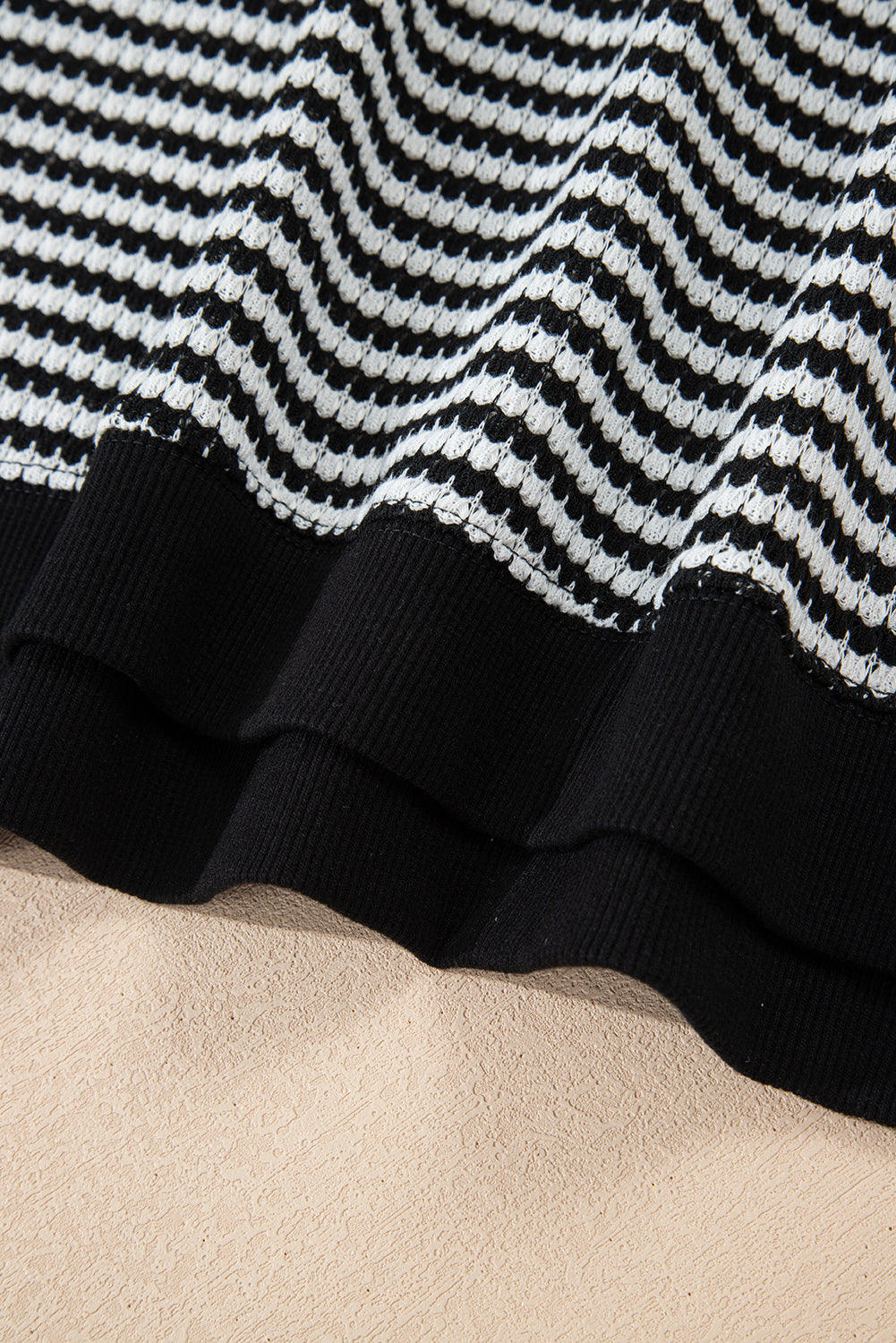 Black Stripe Ribbed Trim Drop Shoulder Long Sleeve Oversize Top-Tops/Long Sleeve Tops-[Adult]-[Female]-2022 Online Blue Zone Planet
