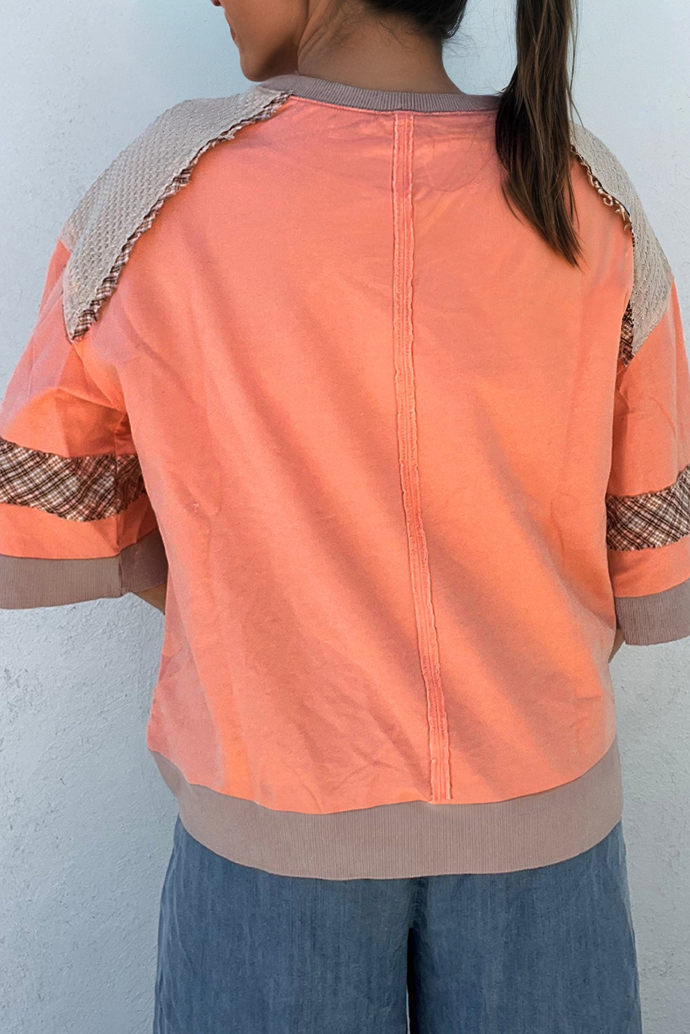 Grapefruit Orange Plaid Waffle Flower Patchwork Bracelet Sleeve Top-Bracelet-[Adult]-[Female]-2022 Online Blue Zone Planet