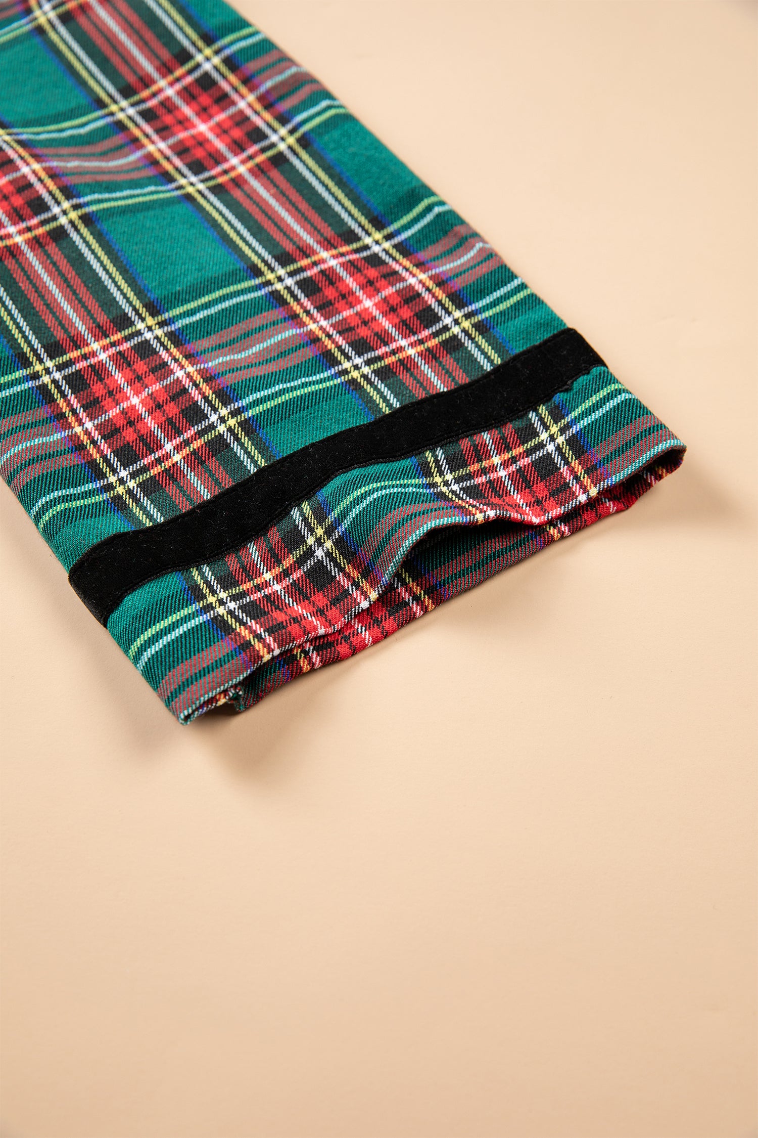 Green Plaid Velvet Trim Pockets Short Shift Dress-TOPS / DRESSES-[Adult]-[Female]-2022 Online Blue Zone Planet