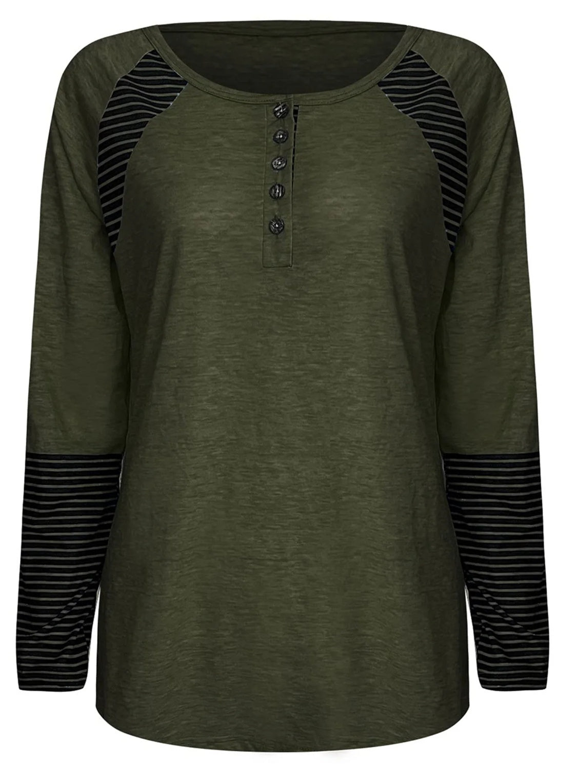 Full Size Striped Quarter Button Long Sleeve T-Shirt-TOPS / DRESSES-[Adult]-[Female]-2022 Online Blue Zone Planet