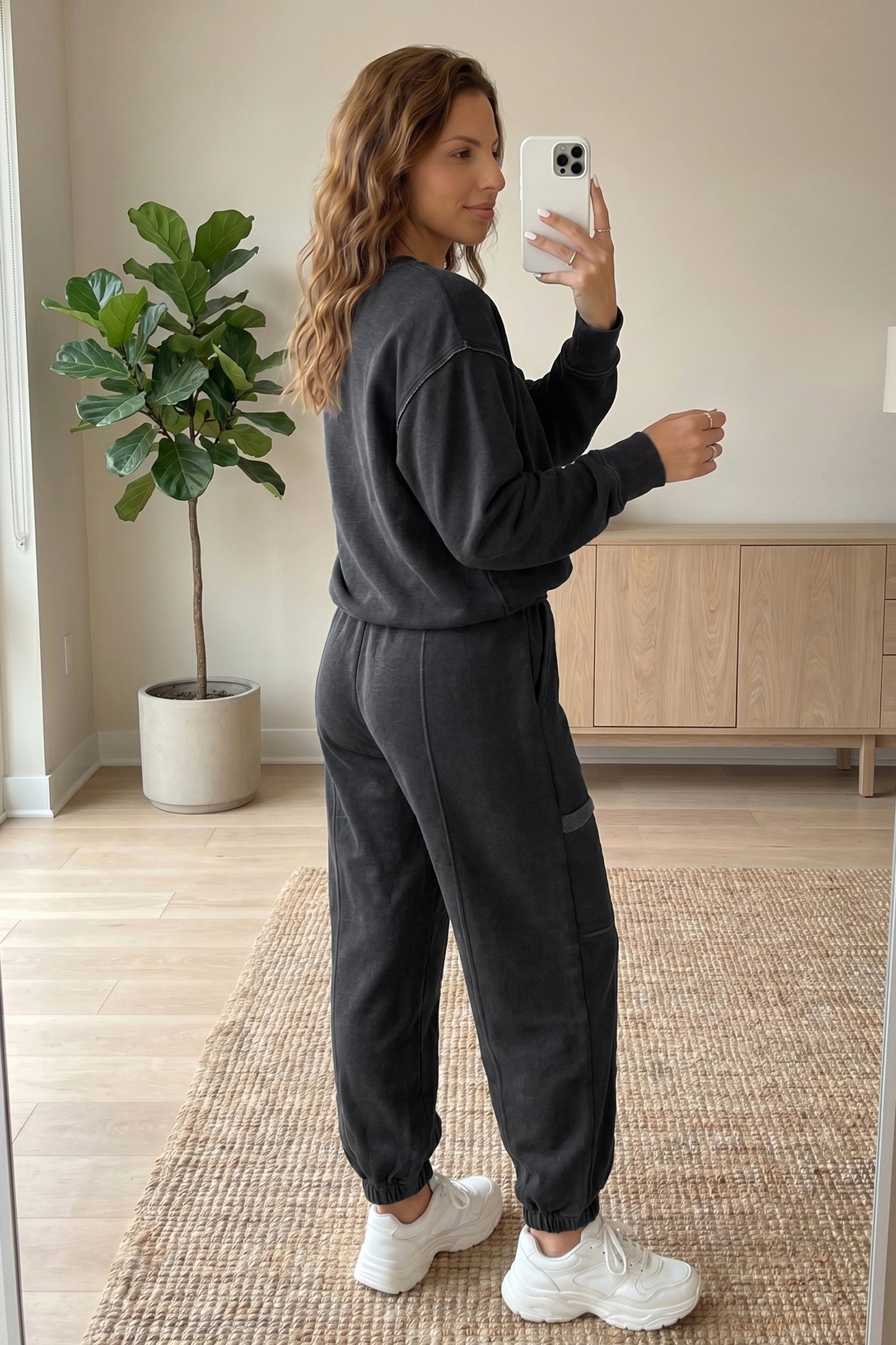 Carbon Grey Solid Colorblock Jogger Pants Set-Two Piece Sets/Pant Sets-[Adult]-[Female]-2022 Online Blue Zone Planet