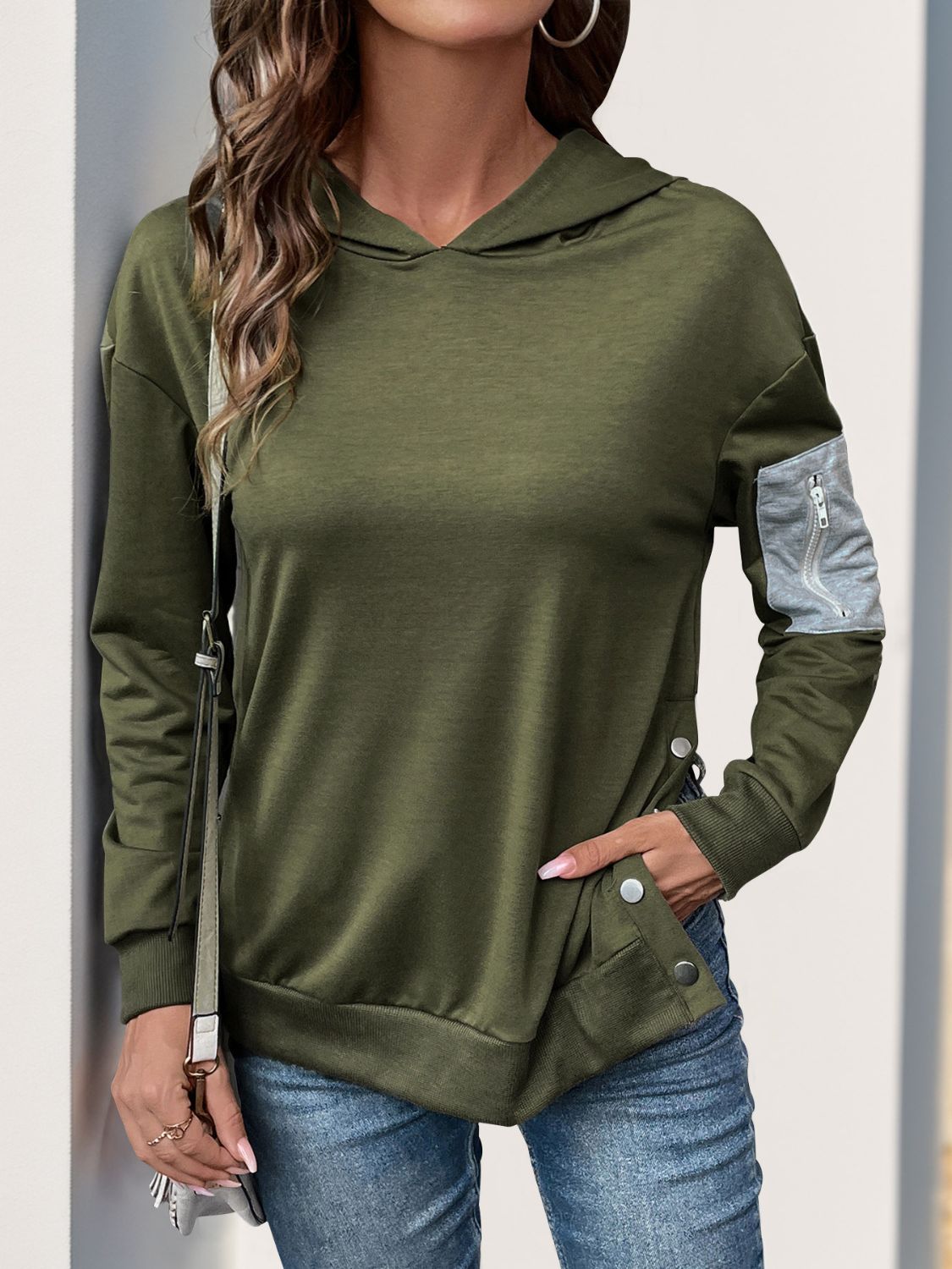 Perfee Dropped Shoulder Long Sleeve Hoodie-TOPS / DRESSES-[Adult]-[Female]-Matcha Green-S-2022 Online Blue Zone Planet