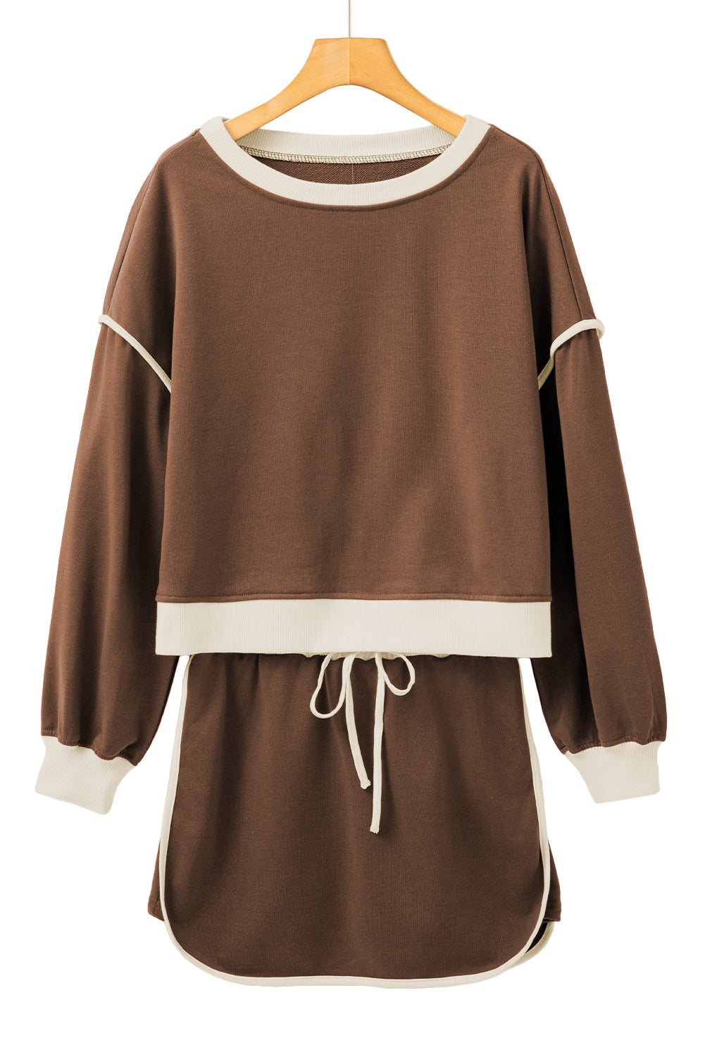Blue Zone Planet | Rose Red Color Contrast Loose Pullover And Lace-Up Waist Skort Set-Two Piece Sets/Two Piece Dresses-[Adult]-[Female]-2022 Online Blue Zone Planet