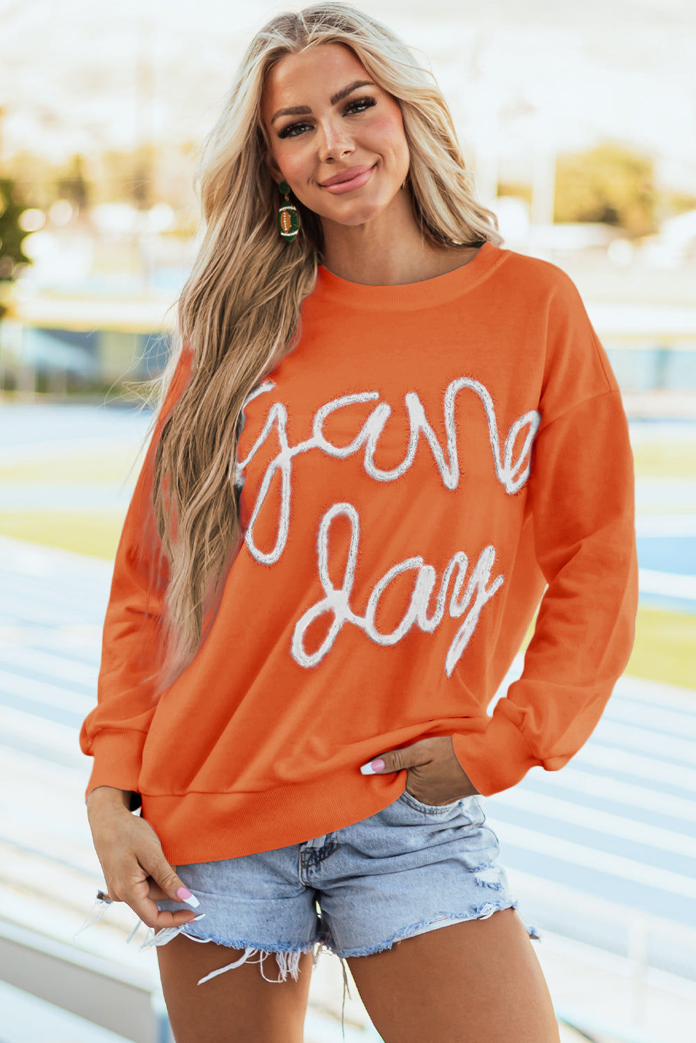 Dark Blue Tinsel Game Day Drop Shoulder Graphic Sweatshirt-Tops/Sweatshirts & Hoodies-[Adult]-[Female]-2022 Online Blue Zone Planet