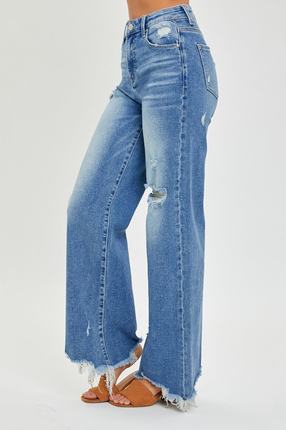 Blue Zone Planet | RISEN Full Size High Rise Frayed Hem Wide Leg Jeans-TOPS / DRESSES-[Adult]-[Female]-2022 Online Blue Zone Planet