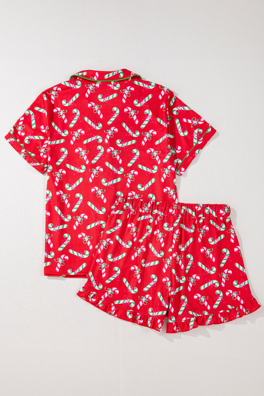 Red Christmas Candy Cane Print Pajama Set-Loungewear Set-[Adult]-[Female]-2022 Online Blue Zone Planet