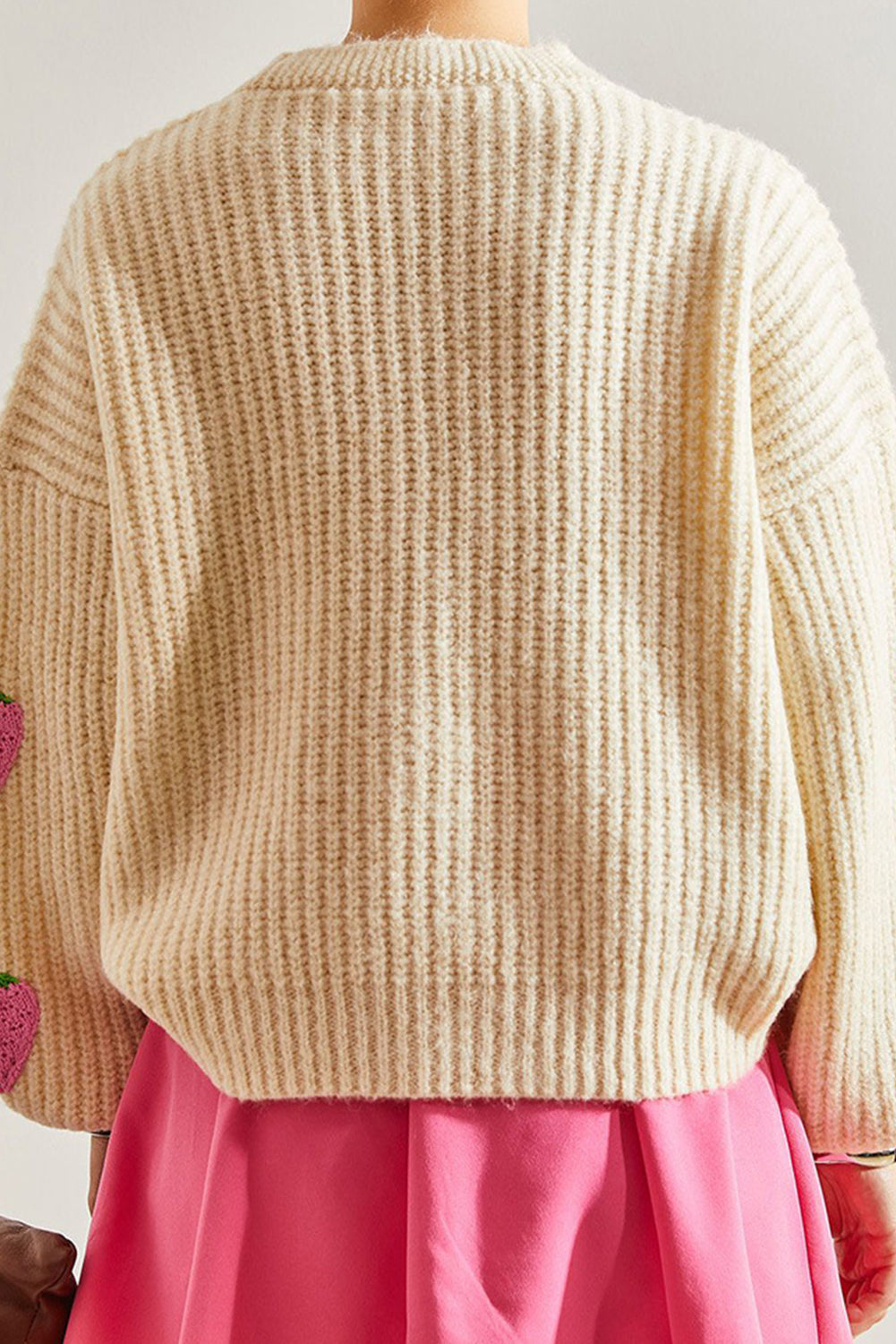 Beige Strawberry V Neck Knit Cardigan-Cardigans-[Adult]-[Female]-2022 Online Blue Zone Planet