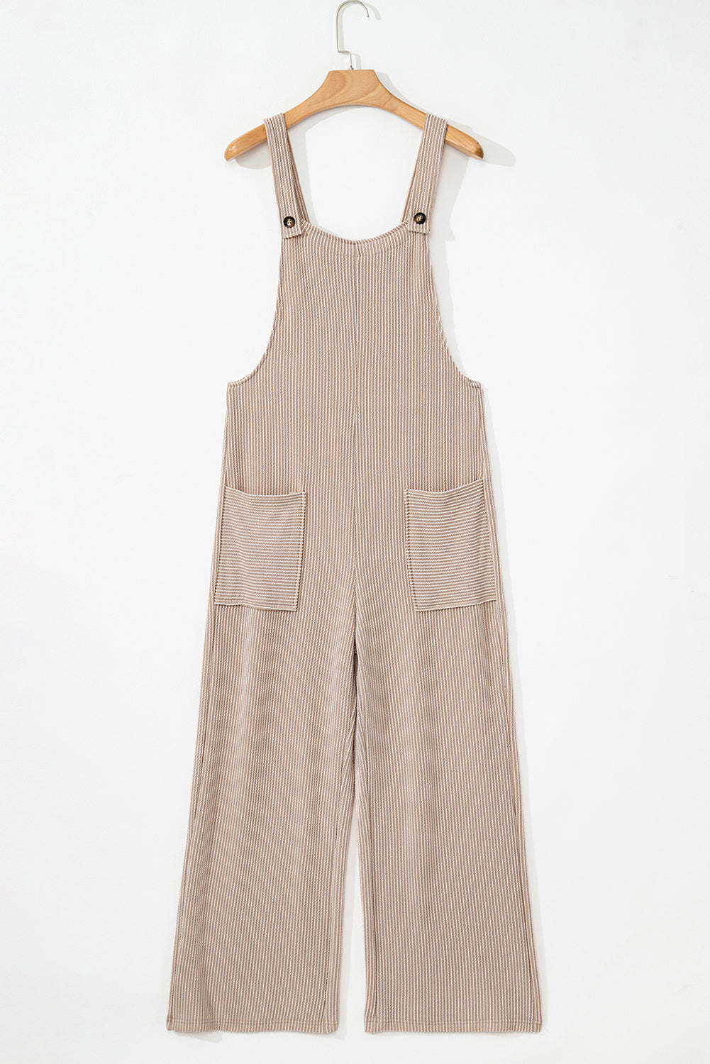Parchment Ribbed Knit Patched Pocket Wide Leg Overalls-Bottoms/Jumpsuits & Rompers-[Adult]-[Female]-2022 Online Blue Zone Planet