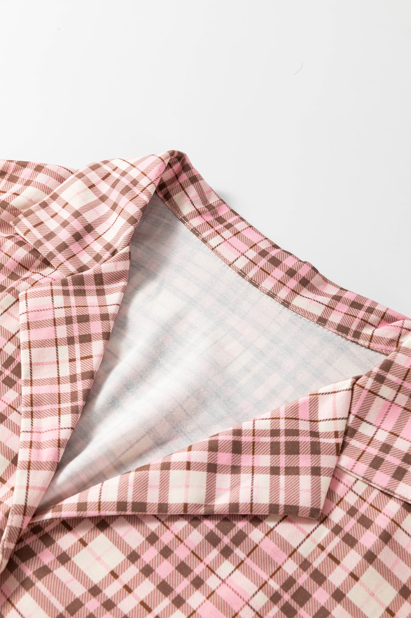Pink Plaid Patch Pockets Long Sleeve Lounge Set-Loungewear & Sleepwear/Loungewear-[Adult]-[Female]-2022 Online Blue Zone Planet